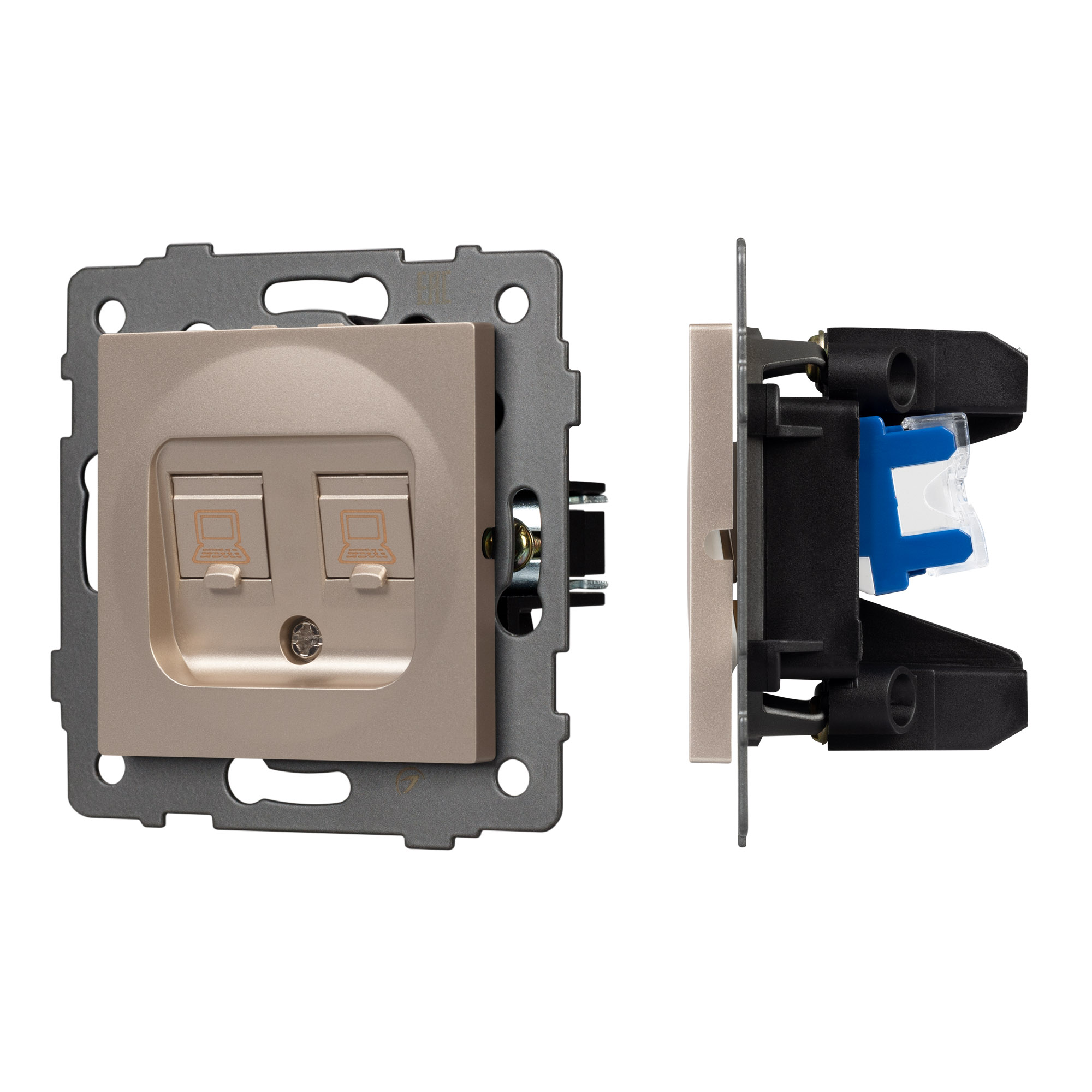 Механизм компьютерной розетки двойной SCT-MPC2-PL-GD-V (RJ-45, CAT6) (Arlight)