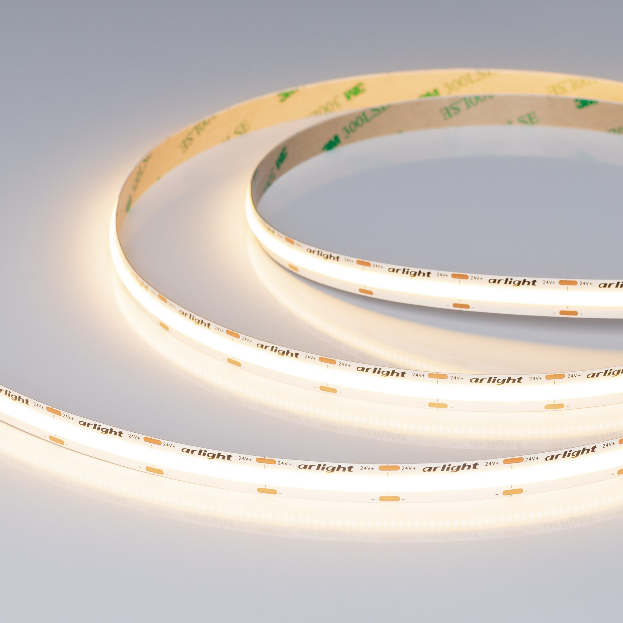 Лента COB-X576-10mm 24V Warm3500 (15 W/m, IP20, 5m) (Arlight, высок.эфф.150 лм/Вт)