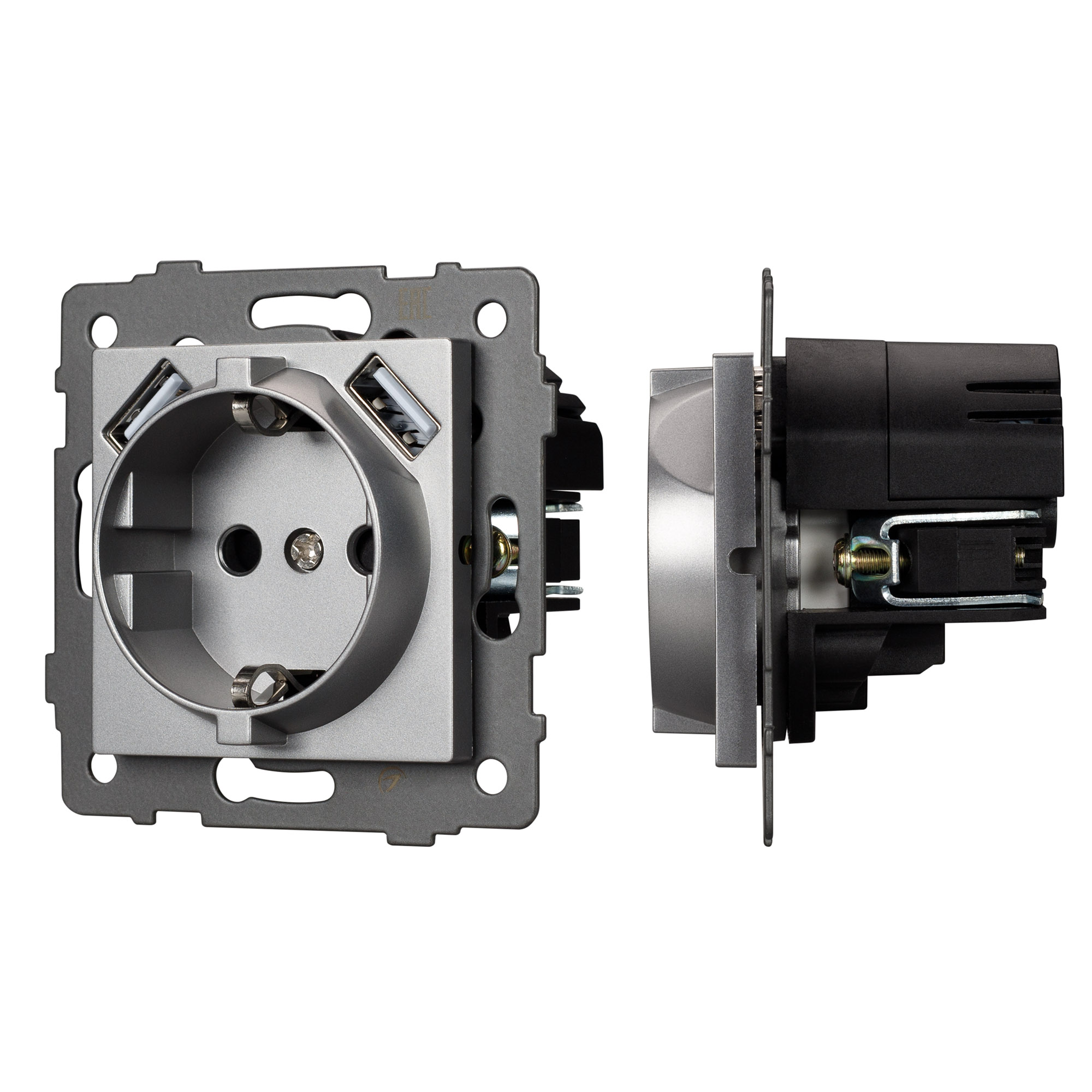 Механизм розетки с USB зарядкой SCT-MUAA-PL-GR-V (250V, 16A) (Arlight)
