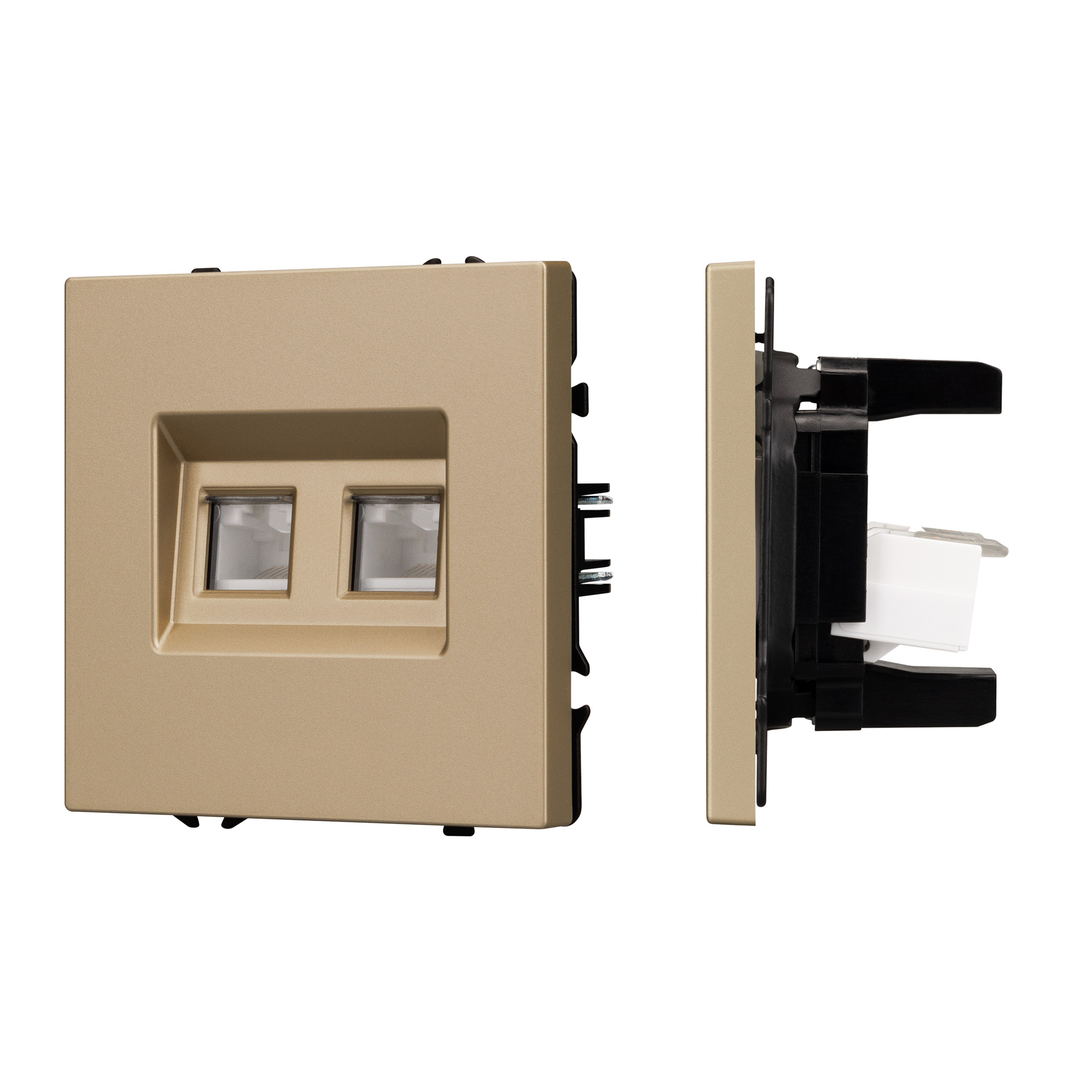 ARL NOBE Розетка компьютерная двойная софт-тач золотой песок SCT-MPC2-SFPL-GD (2хRJ-45, CAT6) (Arlight)