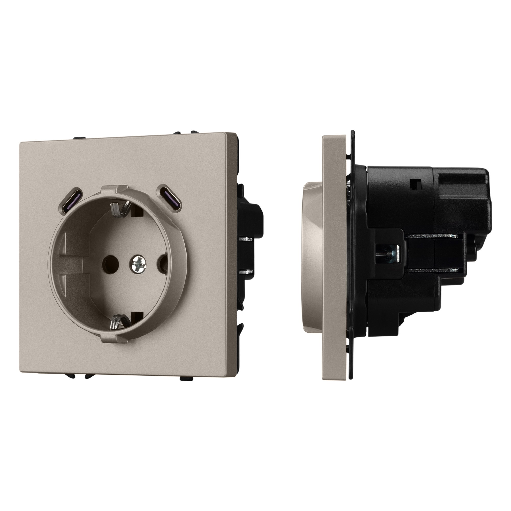 ARL NOBE Розетка зк со шторками с USB тип C+С софт-тач кашемир SCT-MUCC-SFPL-CA (250V, 16A) (Arlight)