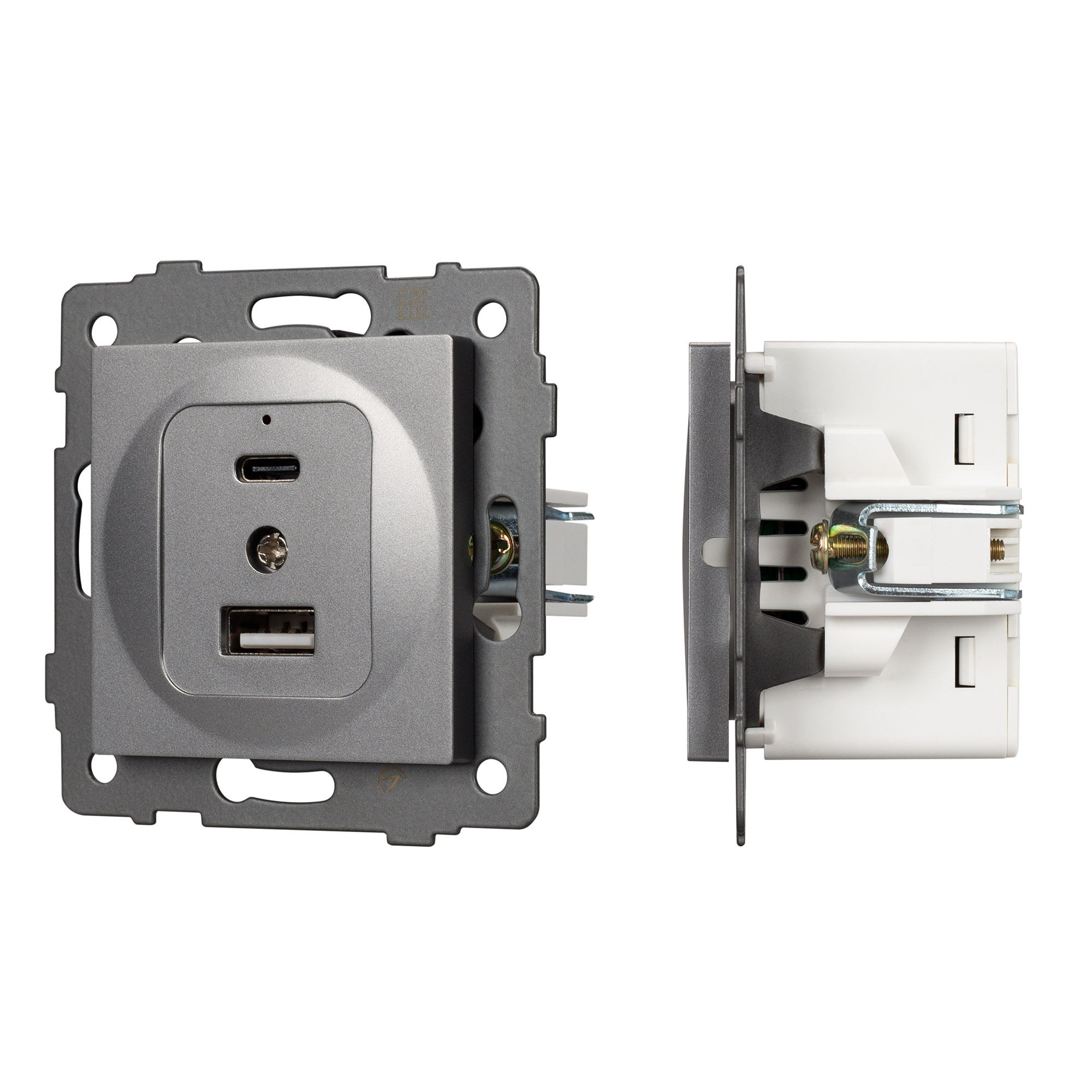 Механизм USB розетки SCT-MUAC-PL-GR-V (5V, 3A, QC4) (Arlight)