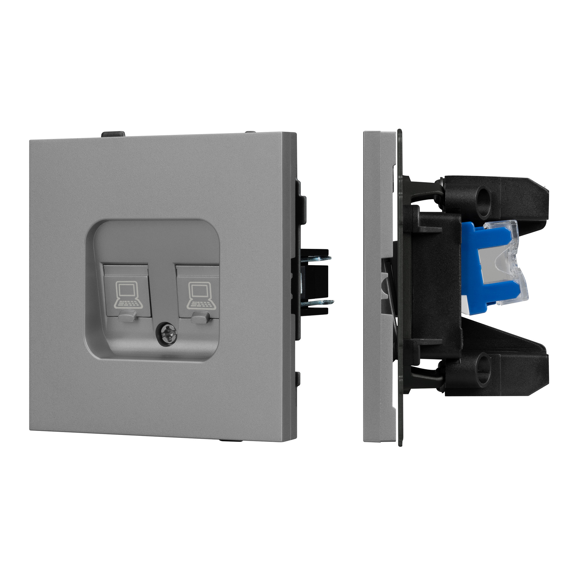Механизм компьютерной розетки двойной SCT-TENDO-MPC2-PL-GR (RJ-45, CAT6) (Arlight, Графитовый)