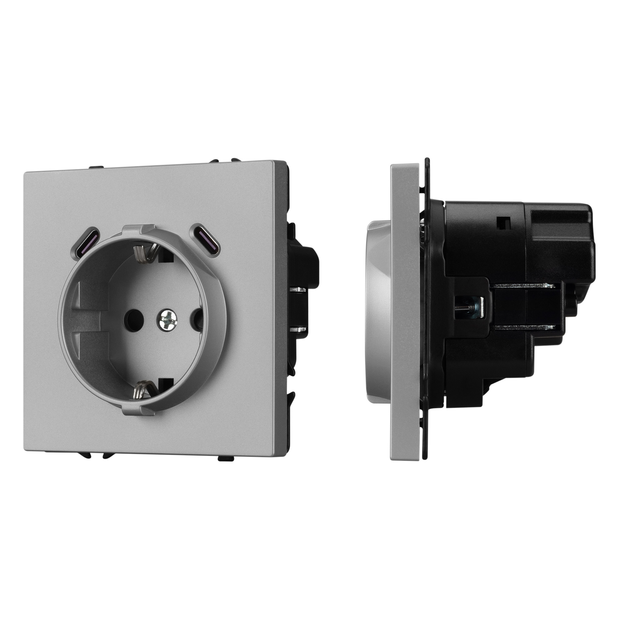 ARL NOBE Розетка зк со шторками с USB тип C+С софт-тач никель SCT-MUCC-SFPL-IS (250V, 16A) (Arlight)