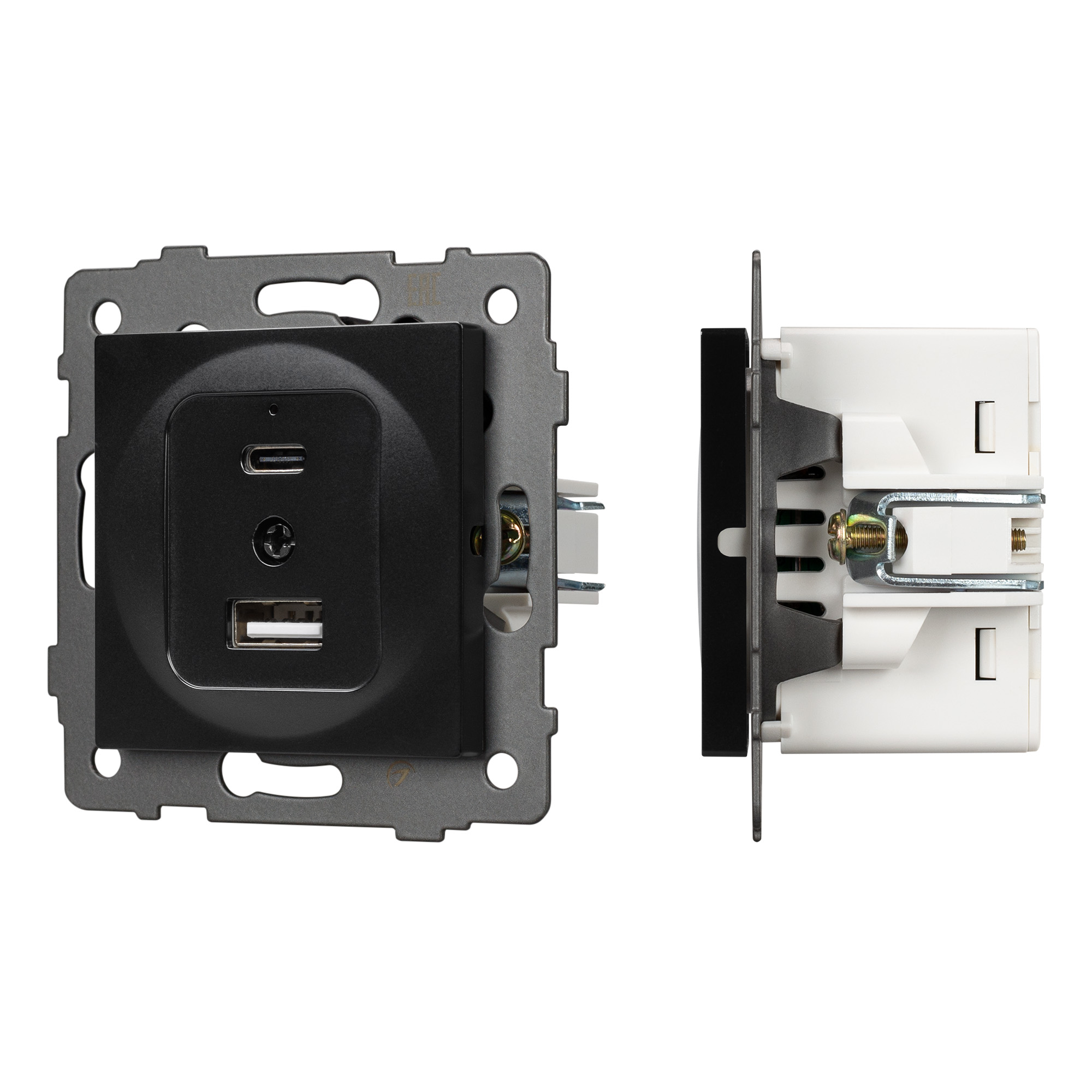 Механизм USB розетки SCT-MUAC-PL-BK-V (5V, 3A, QC4) (Arlight)