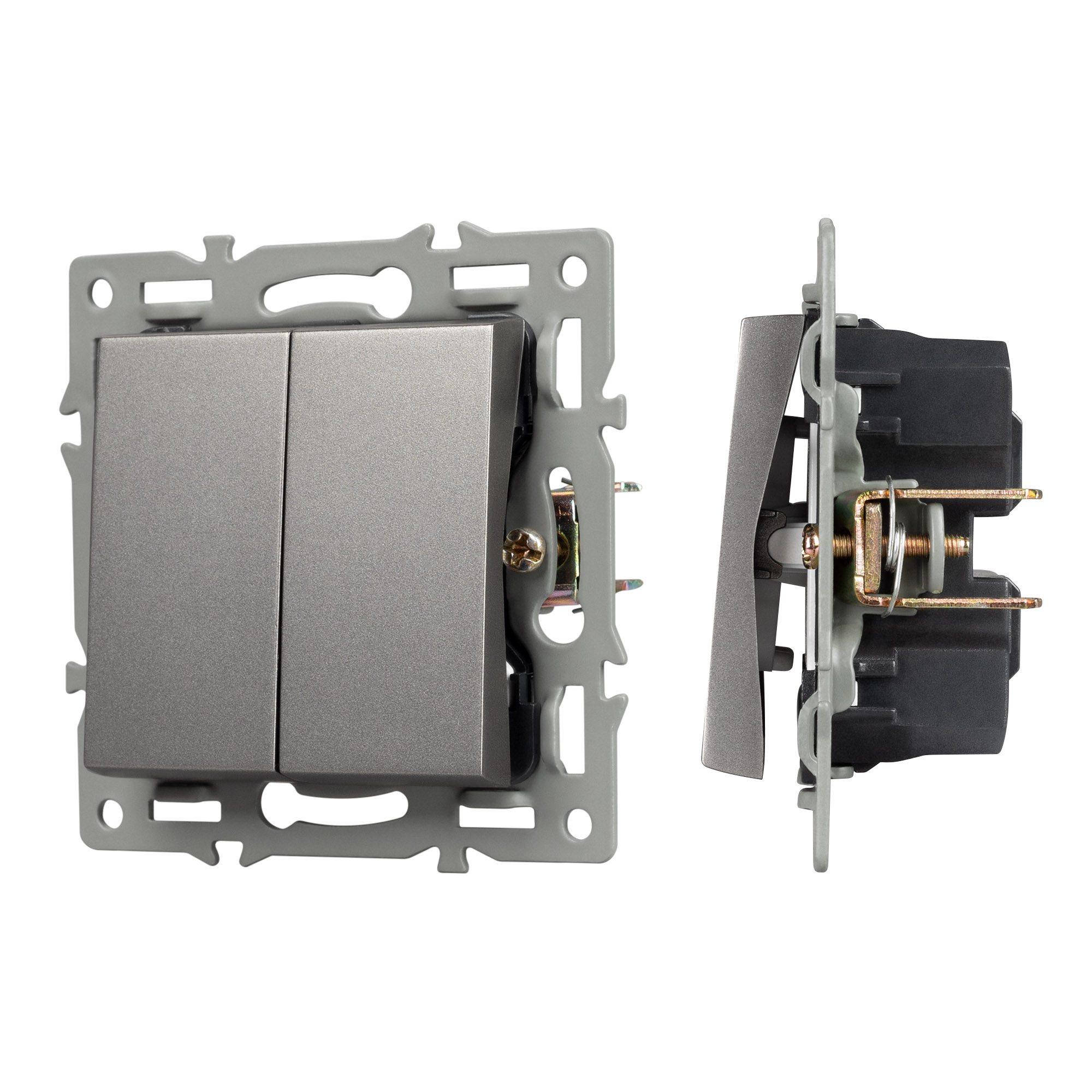 Механизм выключателя двухклавишный проходной SWT-MKP2-PL-GR (250V, 16A) (Arlight)