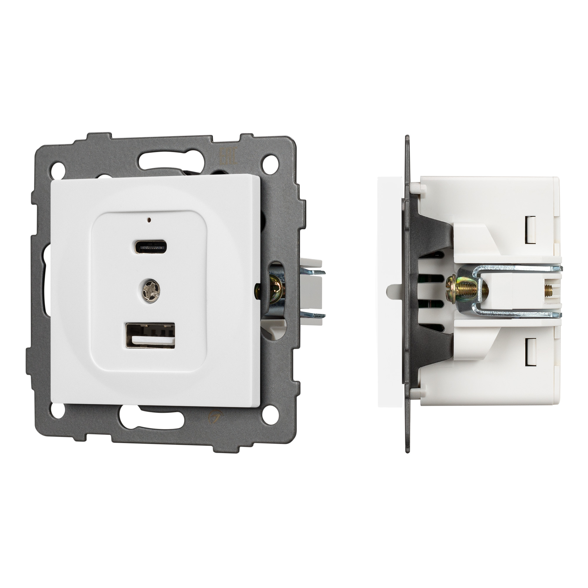 Механизм USB розетки SCT-MUAC-PL-WH-V (5V, 3A, QC4) (Arlight)