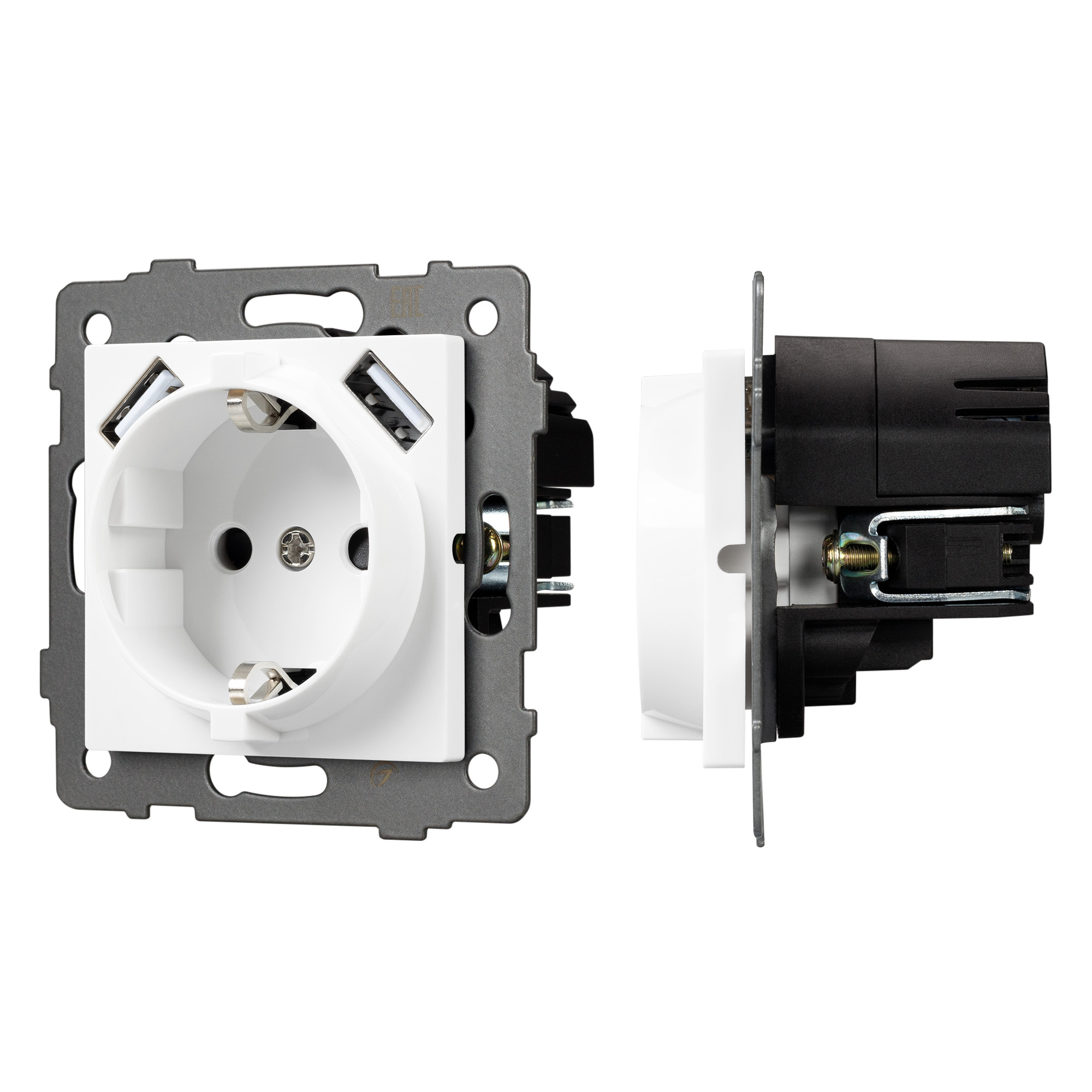 Механизм розетки с USB зарядкой SCT-MUAA-PL-WH-V (250V, 16A) (Arlight)