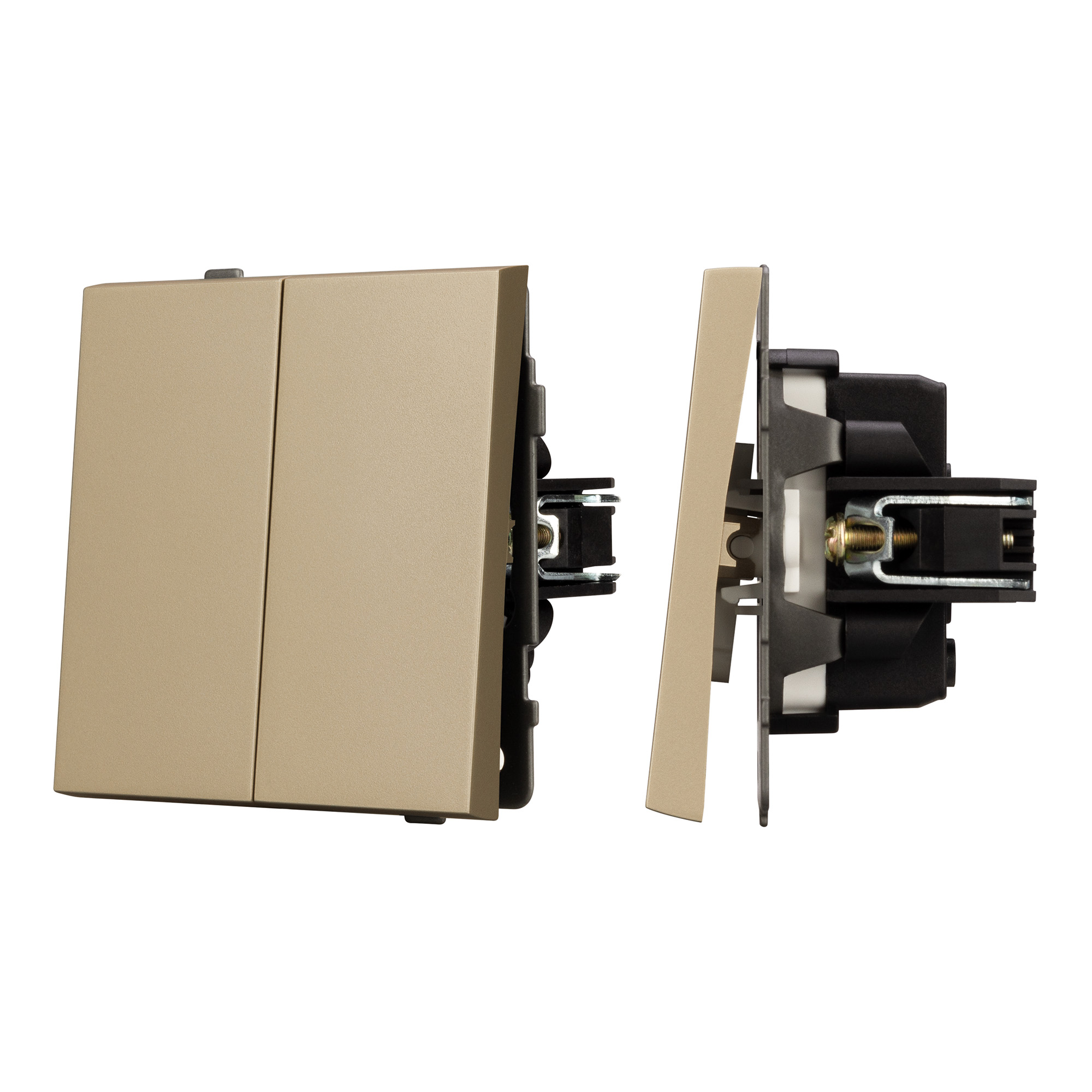 Механизм выключателя двухклавишный проходной SWT-TENDO-MKP2-SFPL-GD (230V, 10A) (Arlight, Матовый песочный)