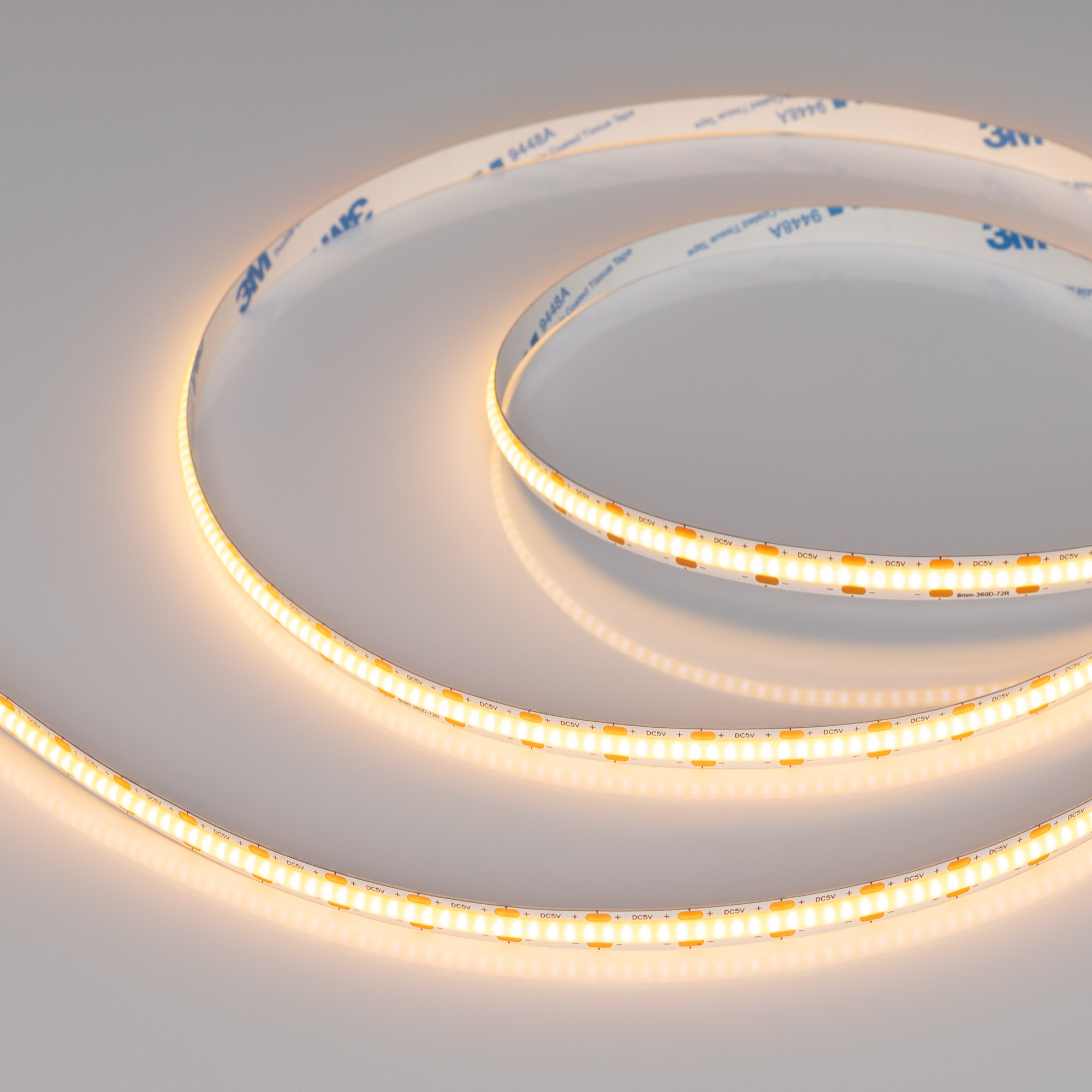 Лента COB-X360-8mm 5V Warm2700 (5 W/m, IP20, CSP, 5m) (Arlight)