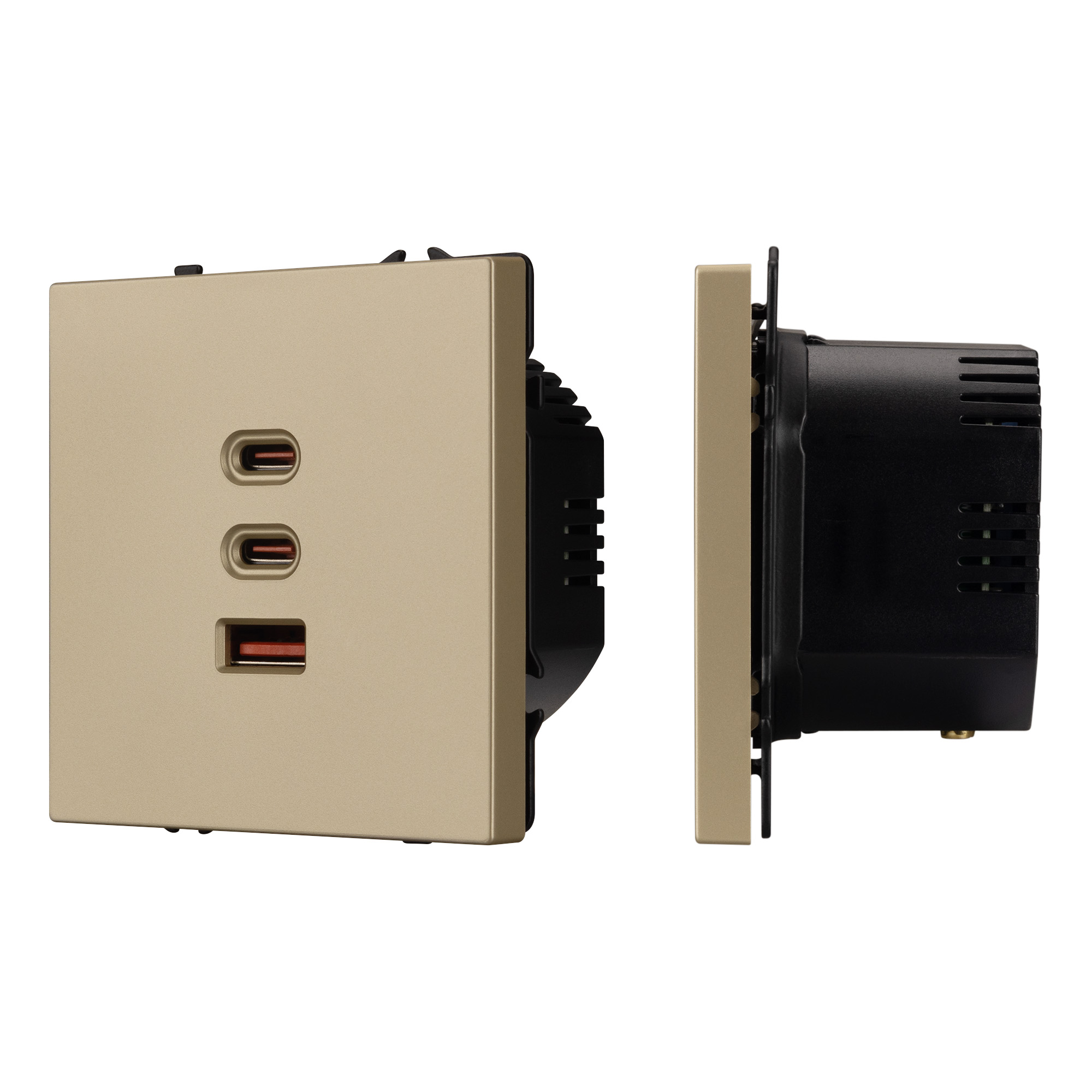 ARL NOBE USB Розетка тип А+С+С софт-тач золотой песок SCT-MUACC-SFPL-FC-GD (65W, QC3) (Arlight)