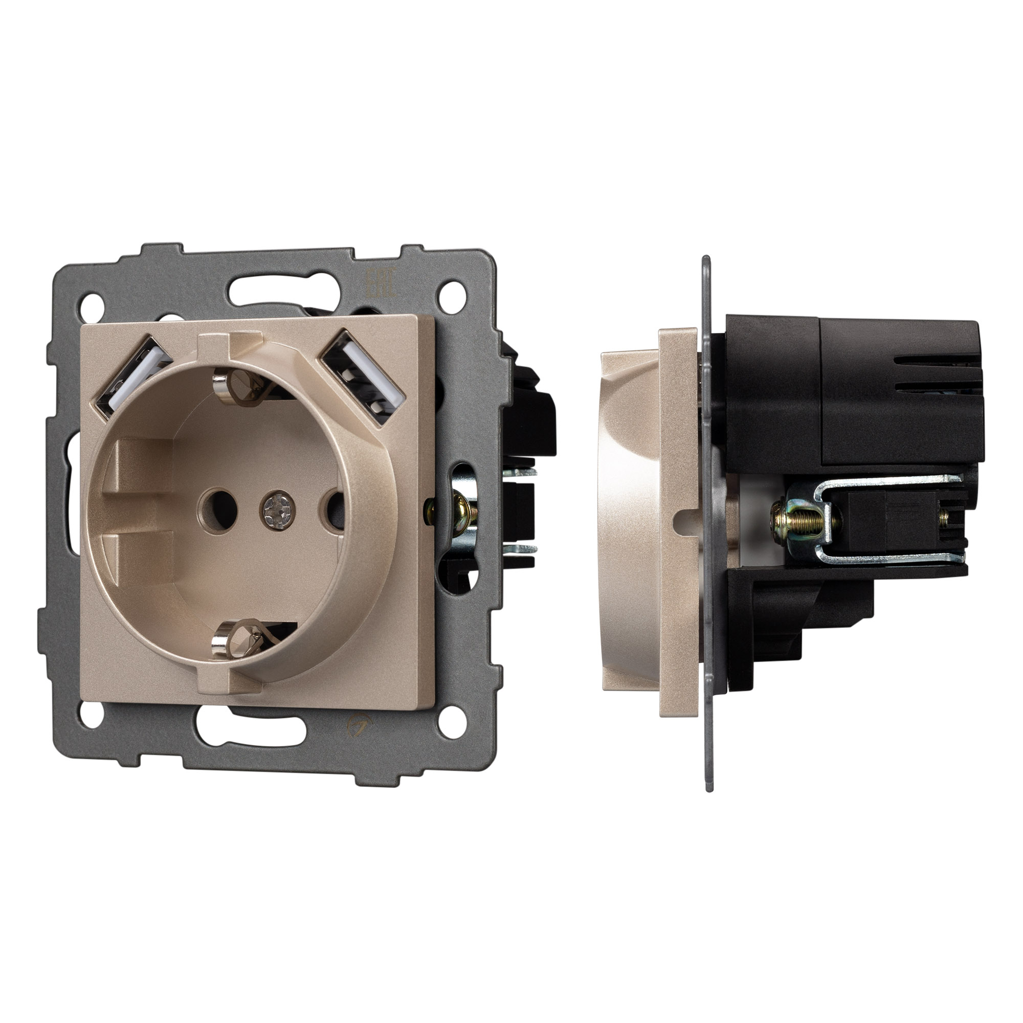 Механизм розетки с USB зарядкой SCT-MUAA-PL-GD-V (250V, 16A) (Arlight)