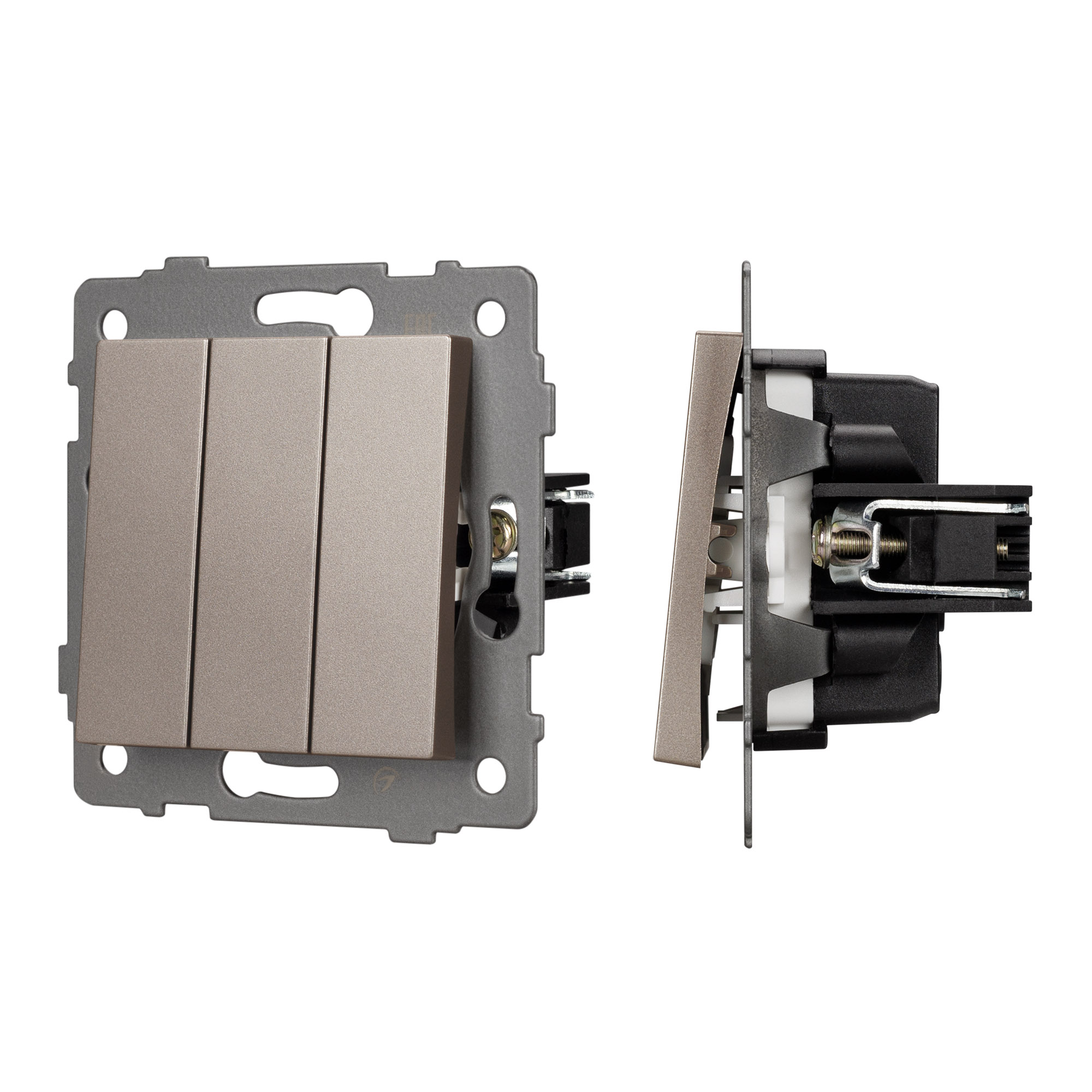Механизм выключателя трехклавишный непроходной SWT-MK03-PL-GD-V (250V, 10A) (Arlight)