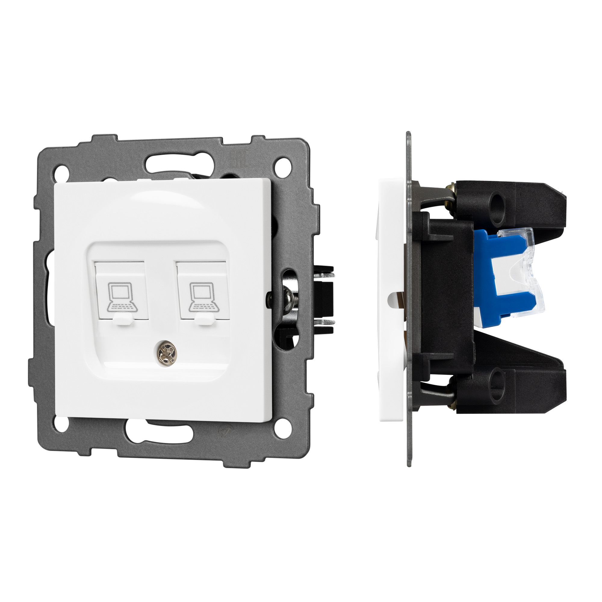 Механизм компьютерной розетки двойной SCT-MPC2-PL-WH-V (RJ-45, CAT6) (Arlight)