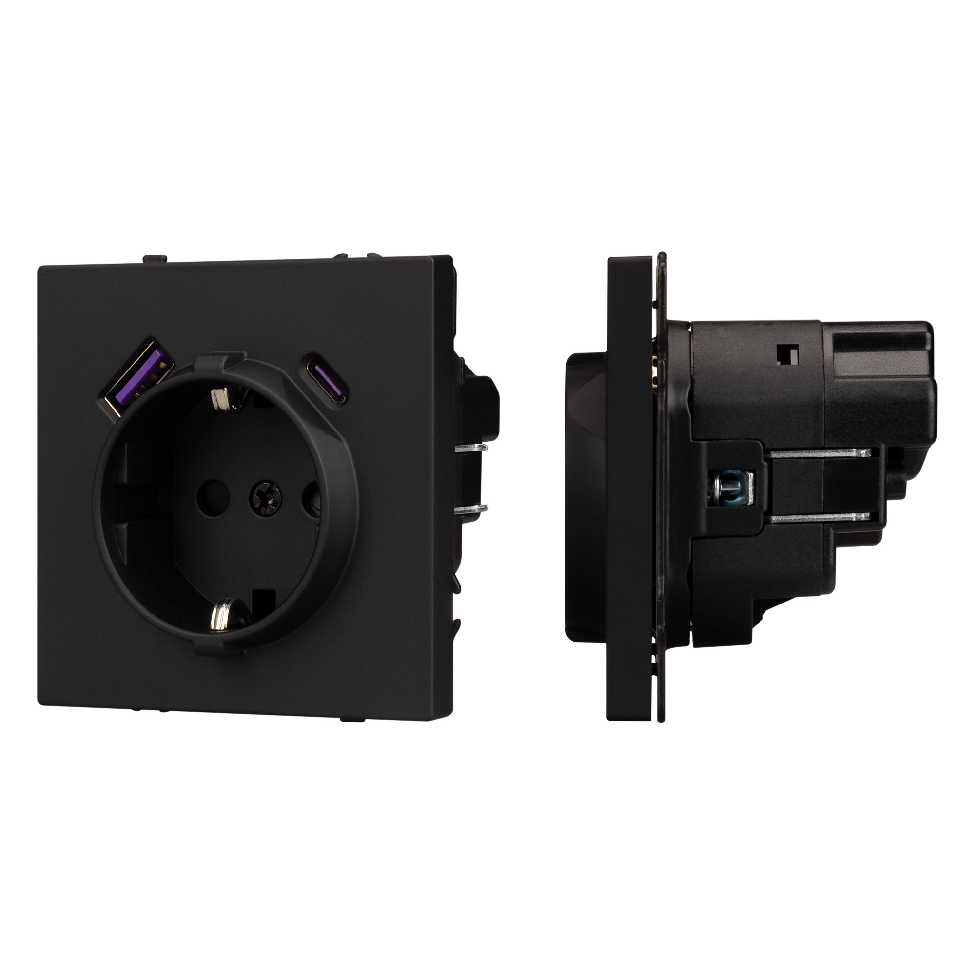 ARL NOBE Розетка зк со шторками с USB тип А+С софт-тач черный оникс SCT-MUAC-SFPL-BK (250V, 16A) (Arlight)