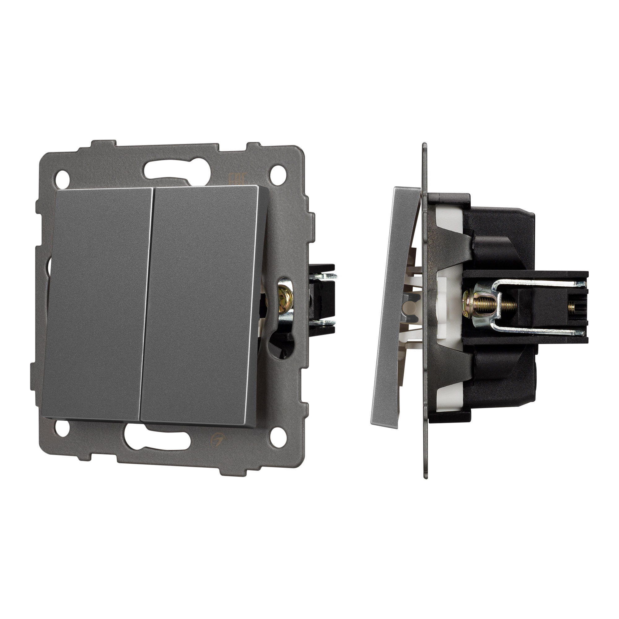 Механизм выключателя двухклавишный проходной SWT-MKP2-PL-GR-V (250V, 10A) (Arlight)