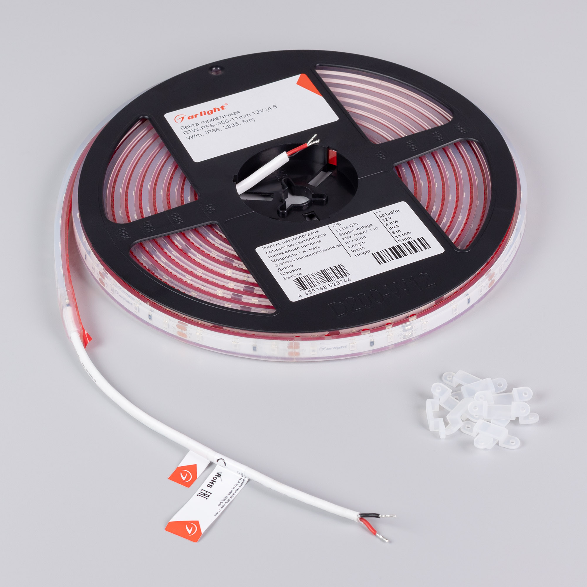 Лента герметичная RTW-PFS-A60-11mm 12V Red (4.8 W/m, IP68, 2835, 5m) (Arlight)