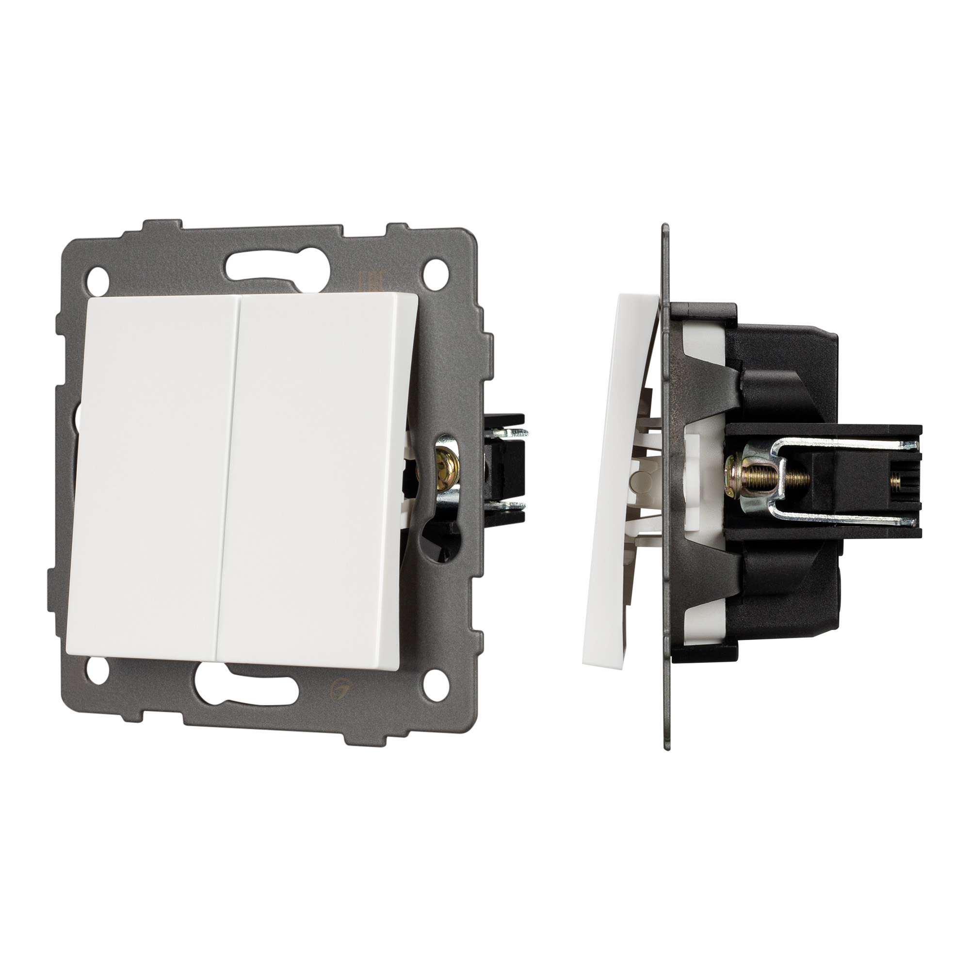 Механизм выключателя двухклавишный проходной SWT-MKP2-PL-WH-V (250V, 10A) (Arlight)