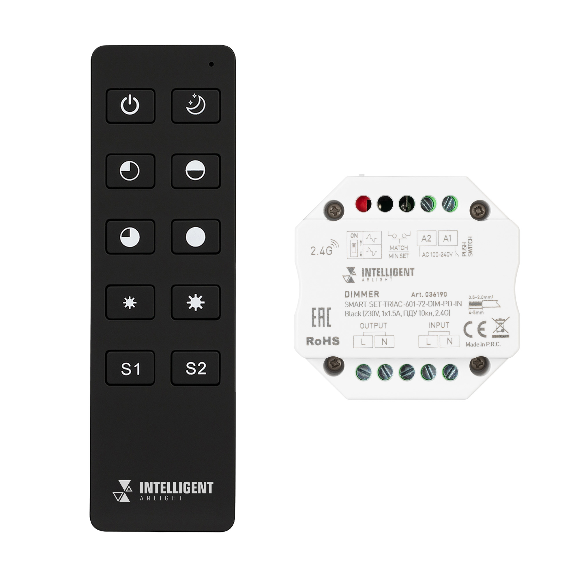 INTELLIGENT ARLIGHT Диммер SMART-SET-TRIAC-601-72-DIM-PD-IN Black (230V, 1x1.5A, ПДУ 10кн, 2.4G) (IARL, IP20 Пластик, 5 лет)