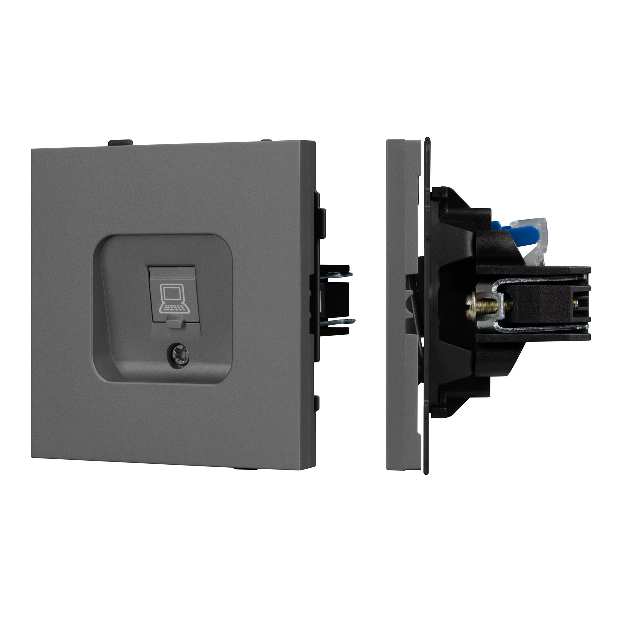 Механизм компьютерной розетки SCT-TENDO-MPC1-SFPL-GR (RJ-45, CAT6) (Arlight, Матовый графитовый)