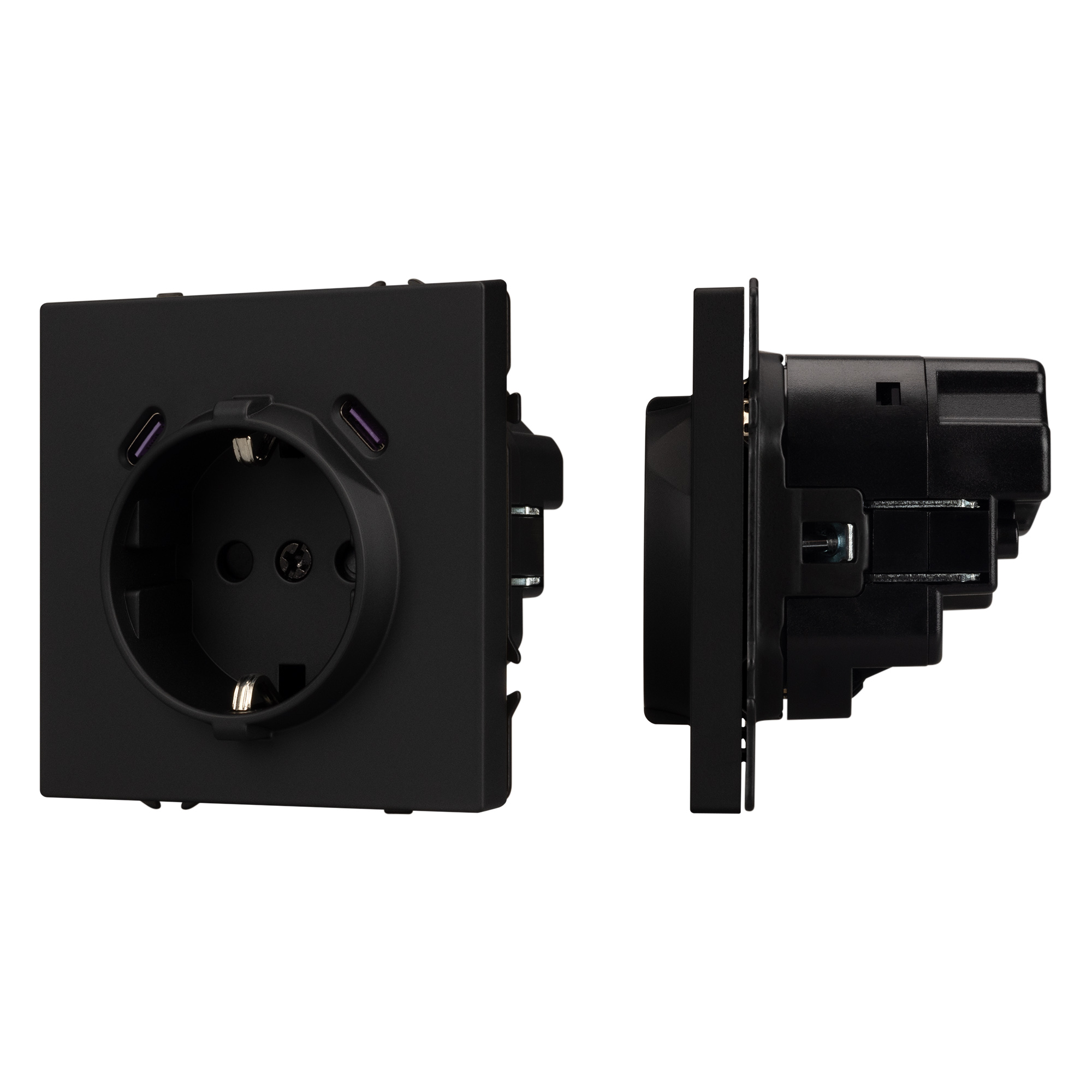 ARL NOBE Розетка зк со шторками с USB тип C+С софт-тач черный оникс SCT-MUCC-SFPL-BK (250V, 16A) (Arlight)
