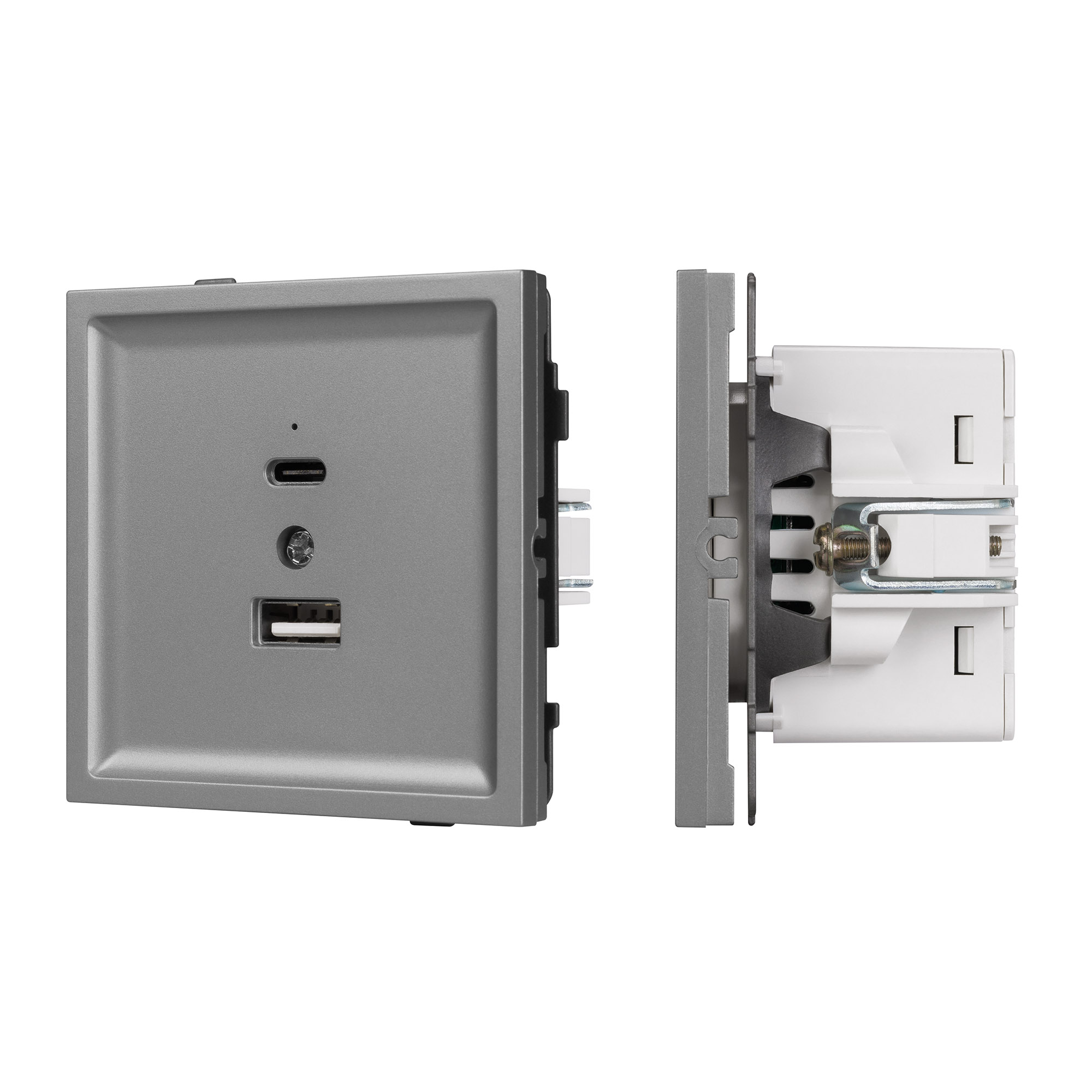 Механизм USB розетки SCT-TENDO-MUAC-PL-GR (5V, 3A, QC3) (Arlight, Графитовый)