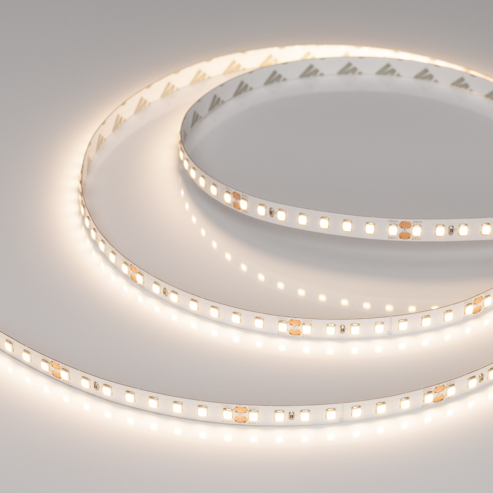 Лента RT-A128-8mm 24V Warm3500 (10 W/m, IP20, 5m) (Arlight, высок.эфф.150 лм/Вт)