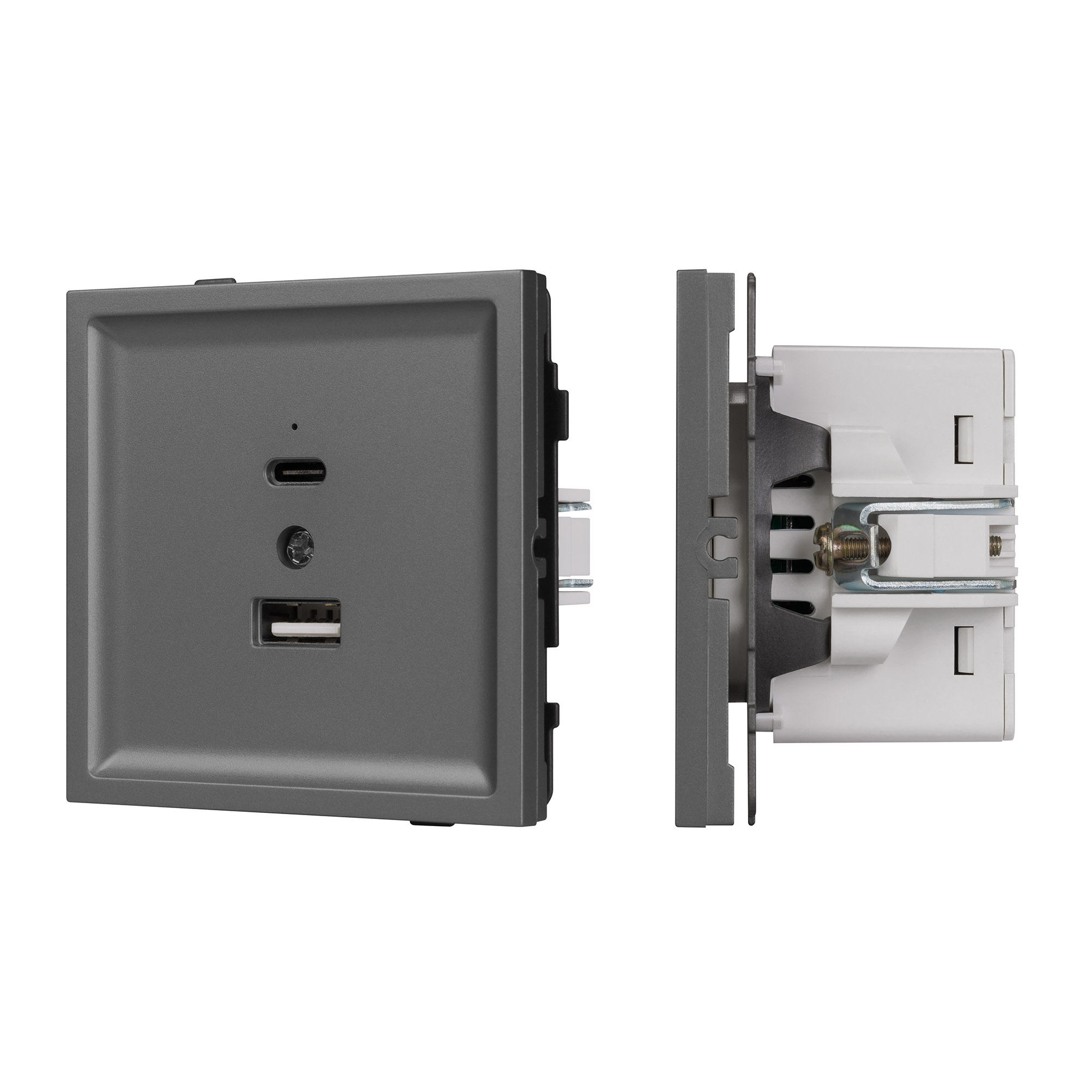 Механизм USB розетки SCT-TENDO-MUAC-SFPL-GR (5V, 3A, QC3) (Arlight, Матовый графитовый)