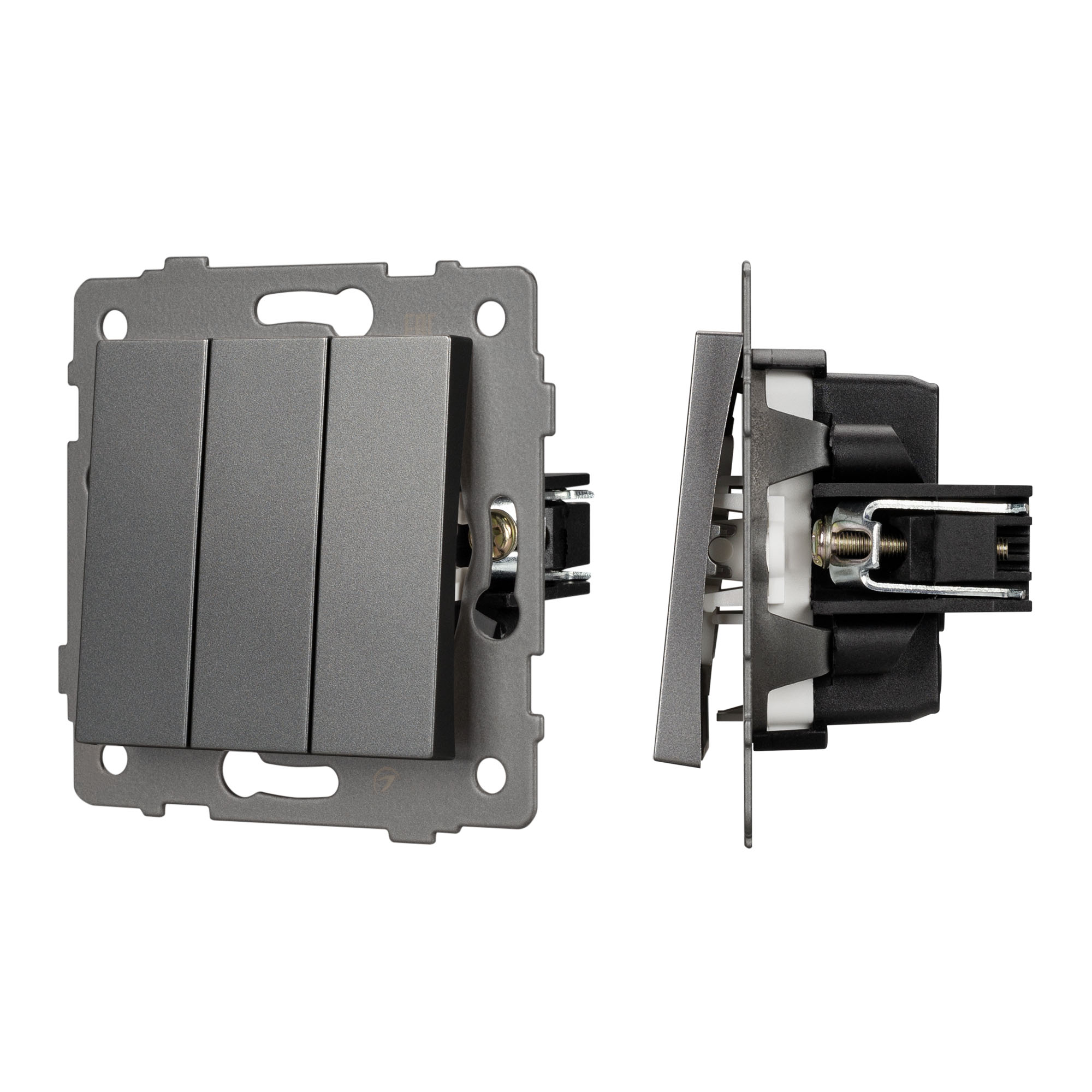 Механизм выключателя трехклавишный непроходной SWT-MK03-PL-GR-V (250V, 10A) (Arlight)