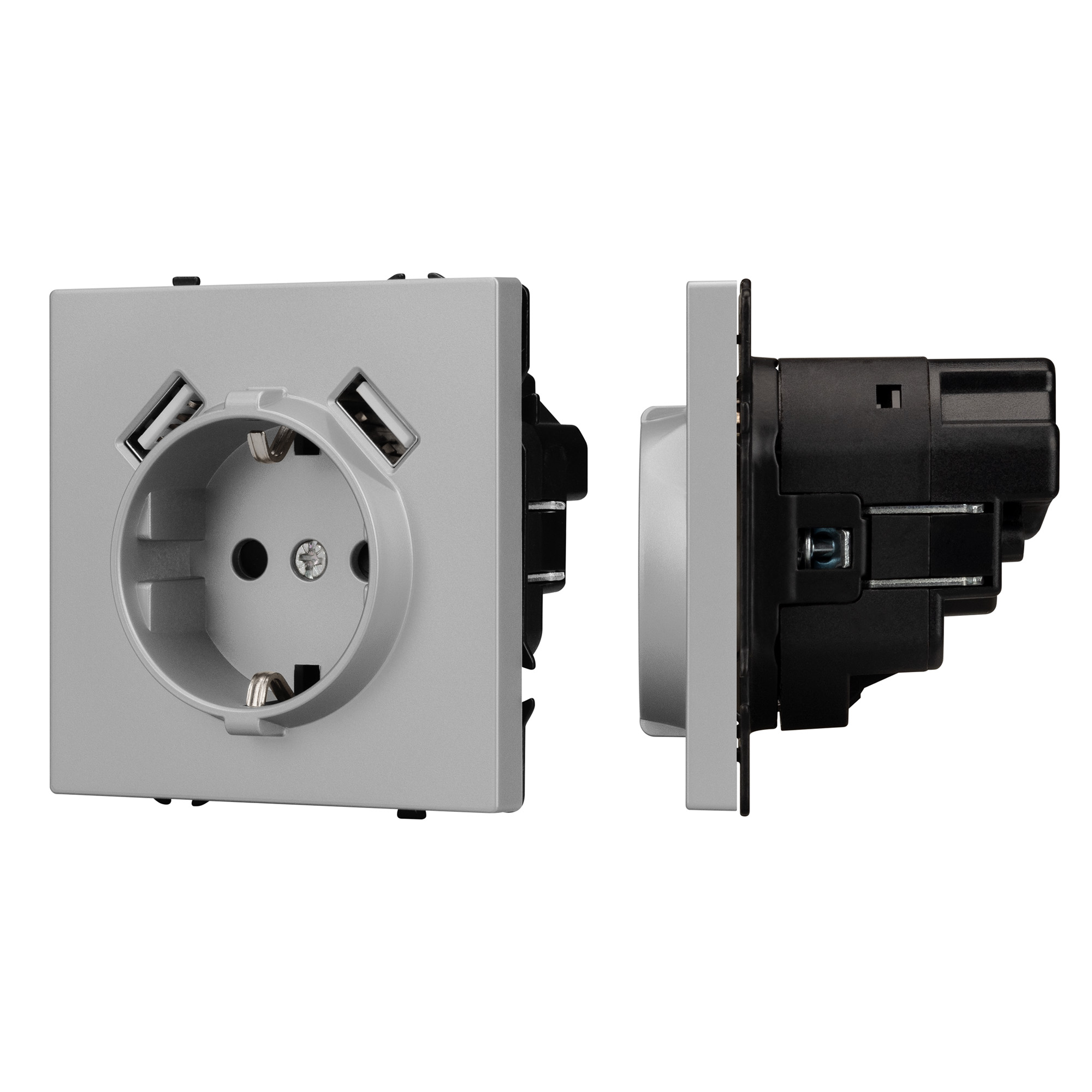 ARL NOBE Розетка зк со шторками с USB тип А+А софт-тач никель SCT-MUAA-SFPL-IS (250V, 16A) (Arlight)