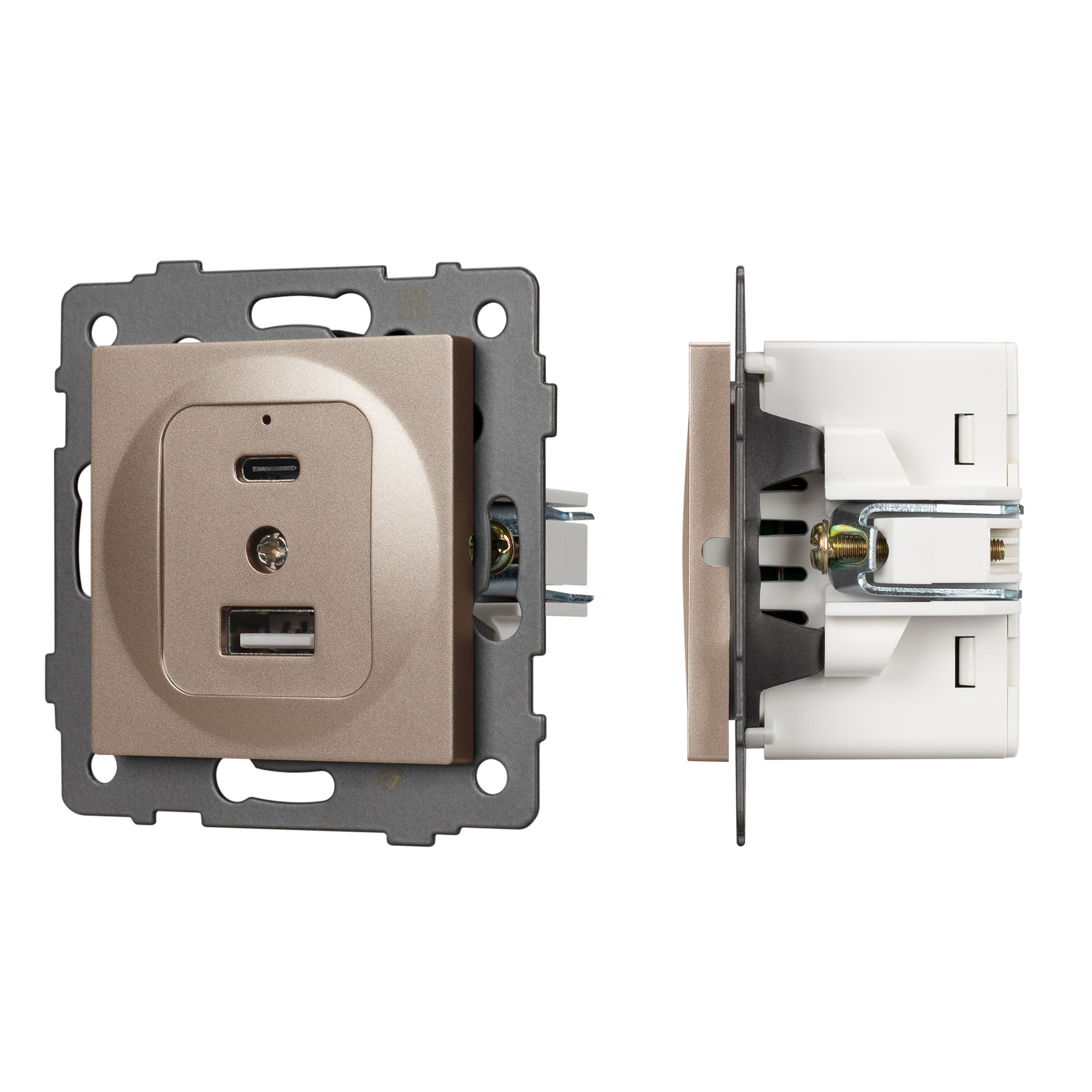 Механизм USB розетки SCT-MUAC-PL-GD-V (5V, 3A, QC4) (Arlight)