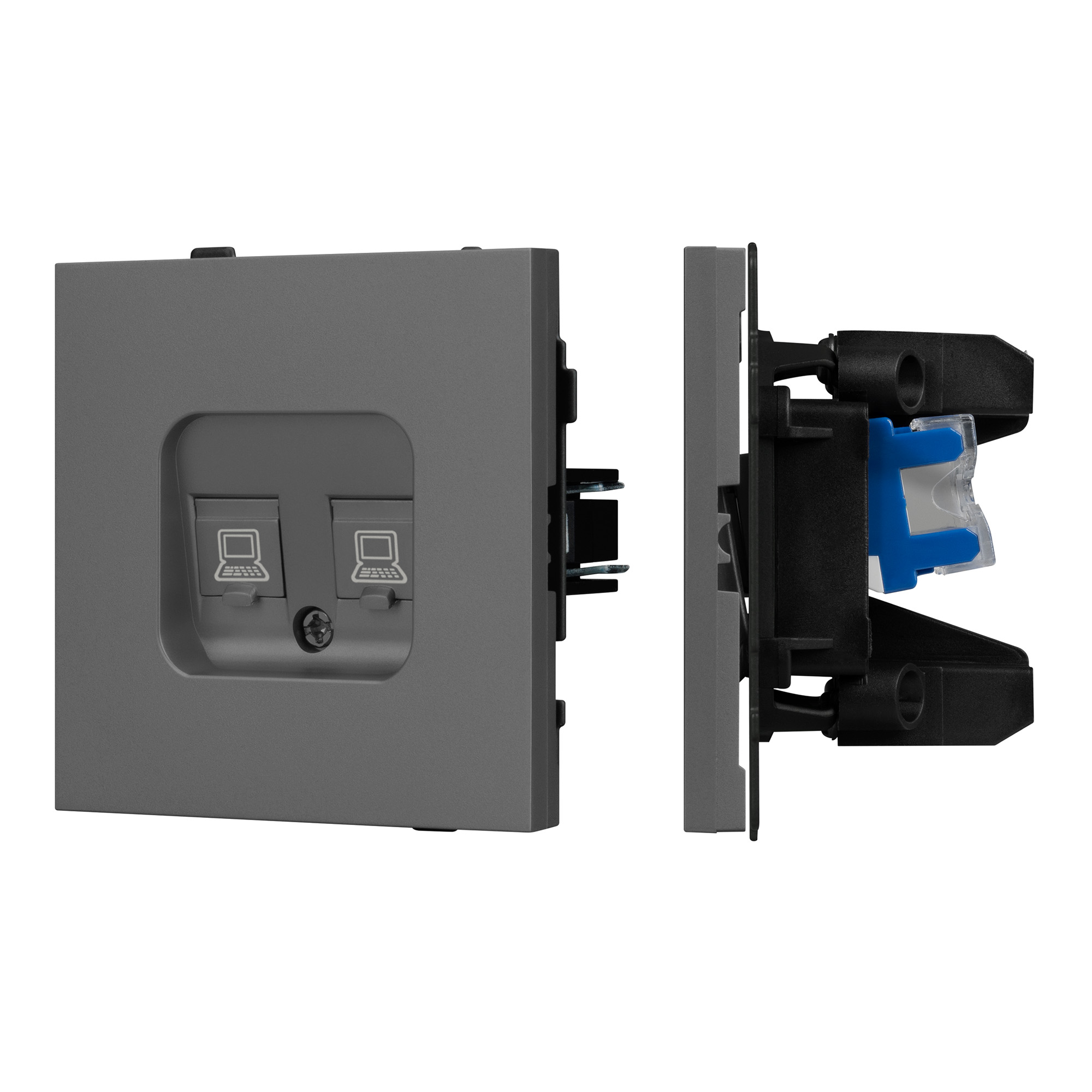 Механизм компьютерной розетки двойной SCT-TENDO-MPC2-SFPL-GR (RJ-45, CAT6) (Arlight, Матовый графитовый)