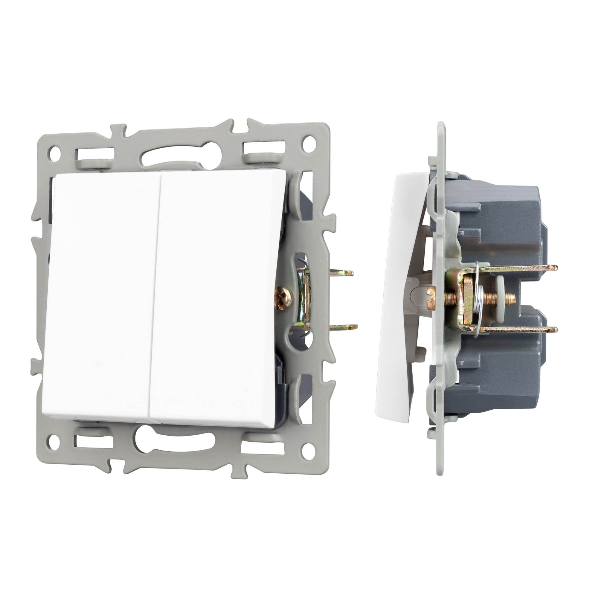 Механизм выключателя двухклавишный проходной SWT-MKP2-PL-WH (250V, 16A) (Arlight)