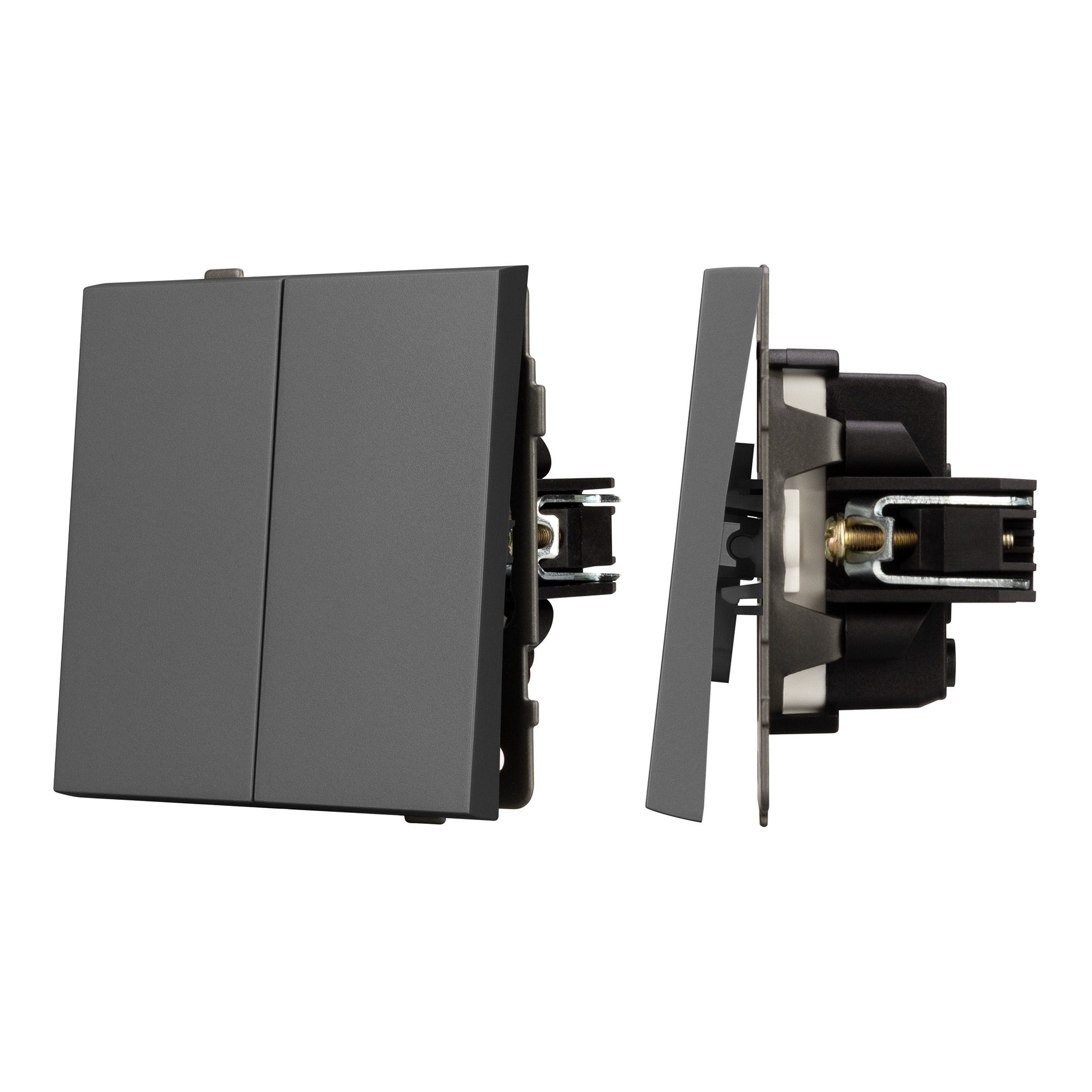 Механизм выключателя двухклавишный проходной SWT-TENDO-MKP2-SFPL-GR (230V, 10A) (Arlight, Матовый графитовый)