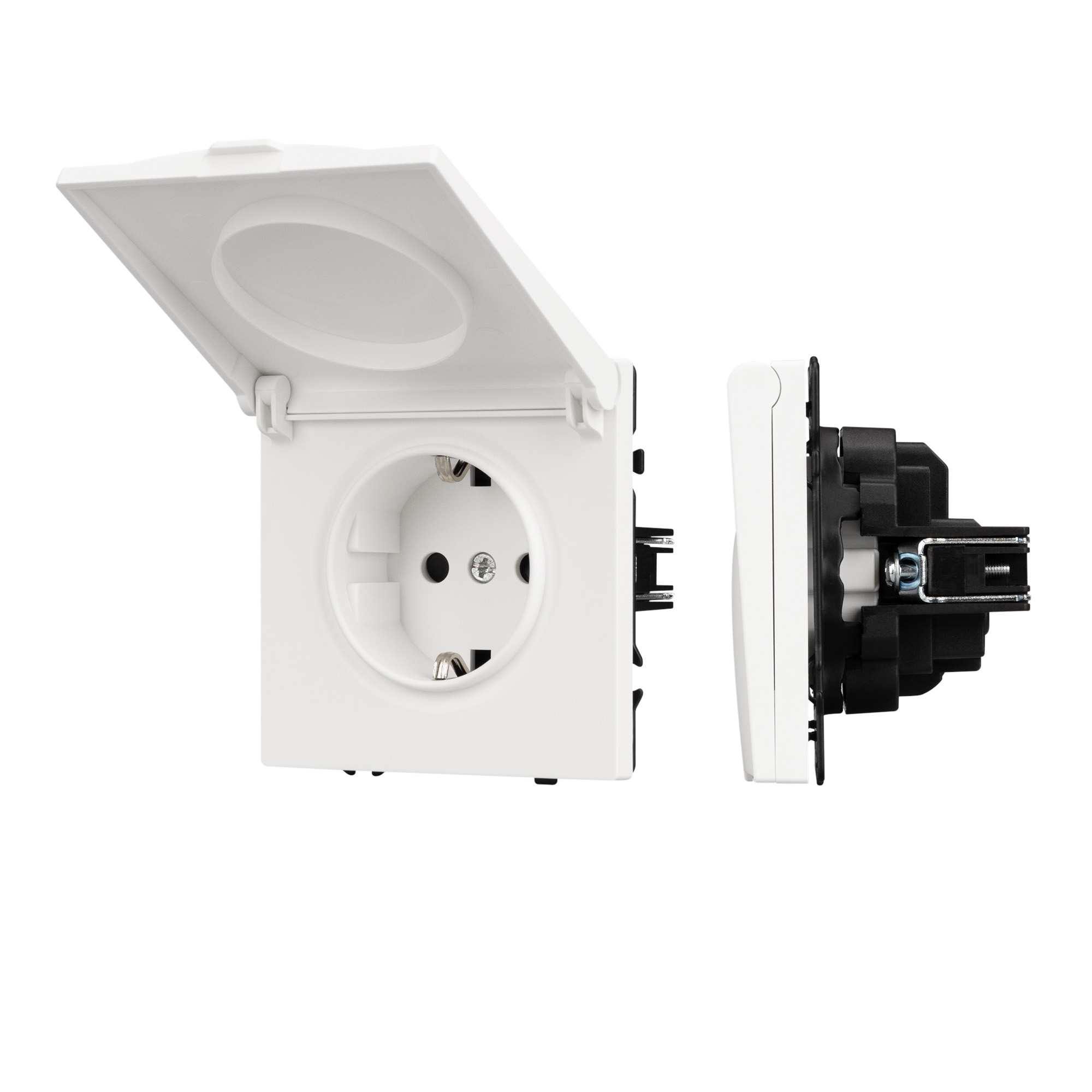 ARL NOBE Розетка зк со шторками и крышкой софт-тач белый кварц SCT-MCP-SFPL-WH (250V, 16A) (Arlight)