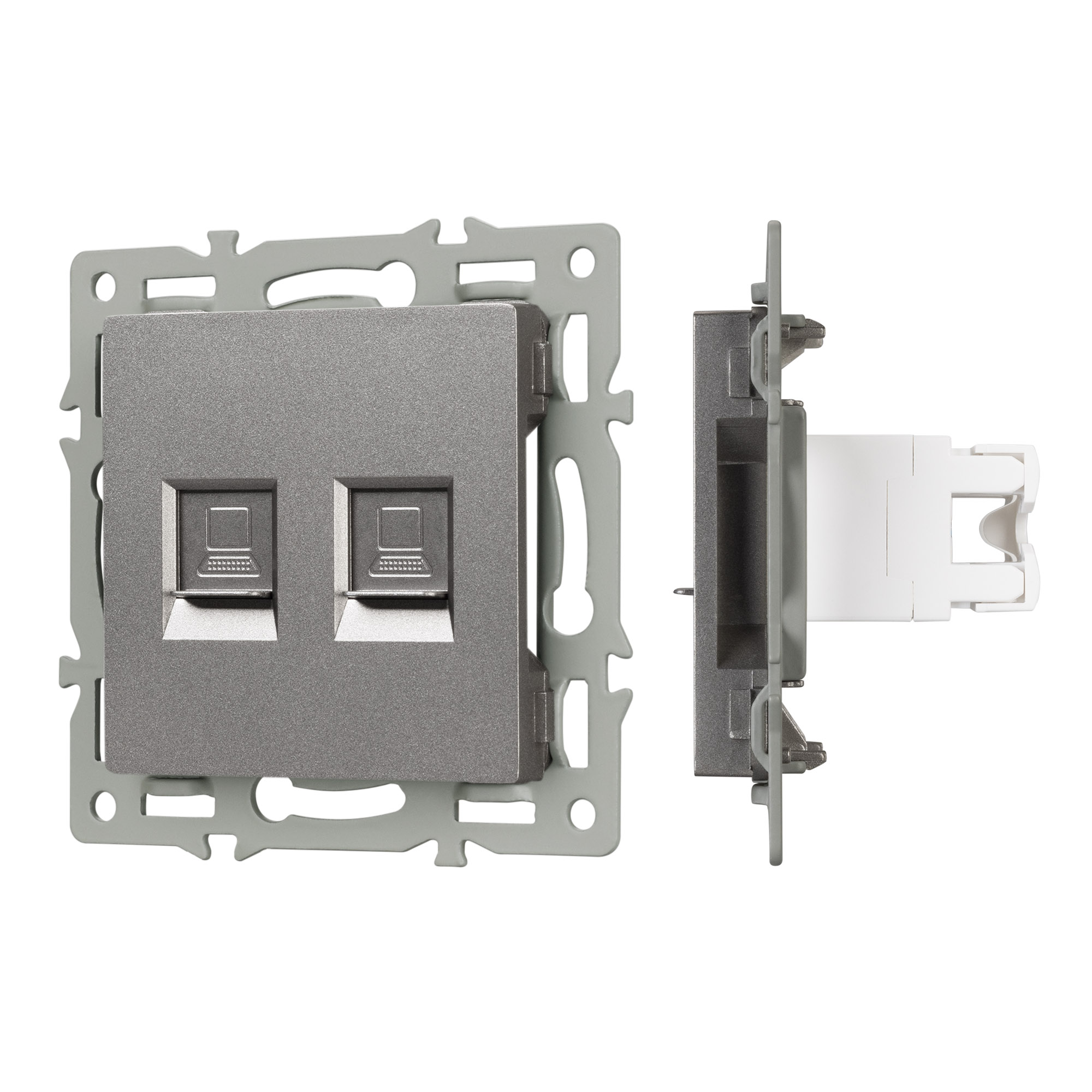 Механизм компьютерной розетки двойной SCT-MPC2-PL-GR (RJ-45, CAT6) (Arlight)