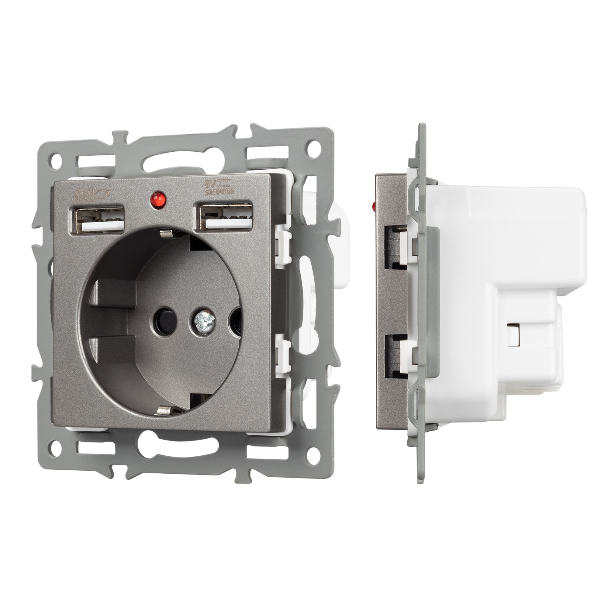 Механизм розетки с USB зарядкой SCT-MUAA-PL-GR (250V, 16A) (Arlight)