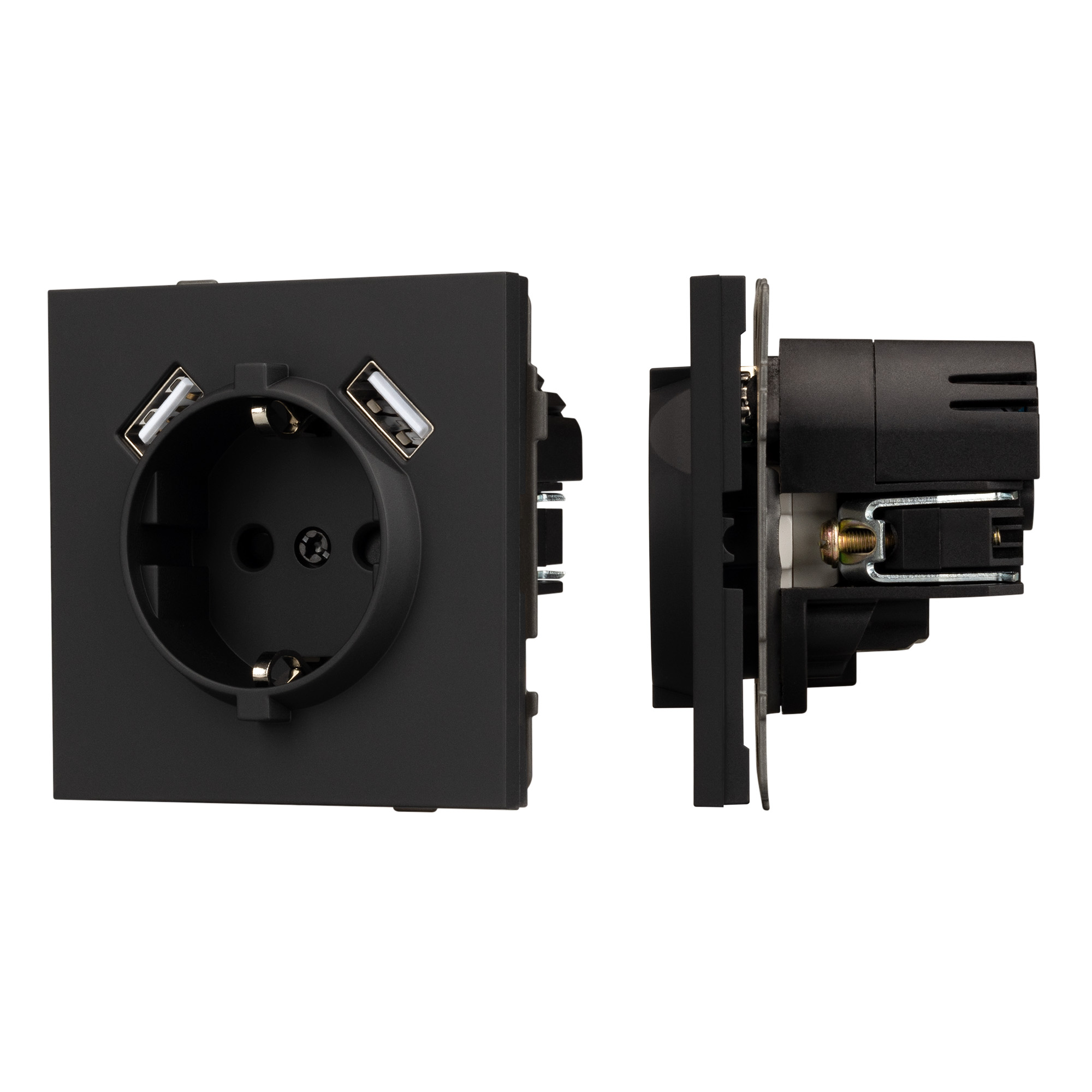 Механизм розетки с USB зарядкой SCT-TENDO-MUAA-SFPL-BK (230V, 16A) (Arlight, Матовый черный)