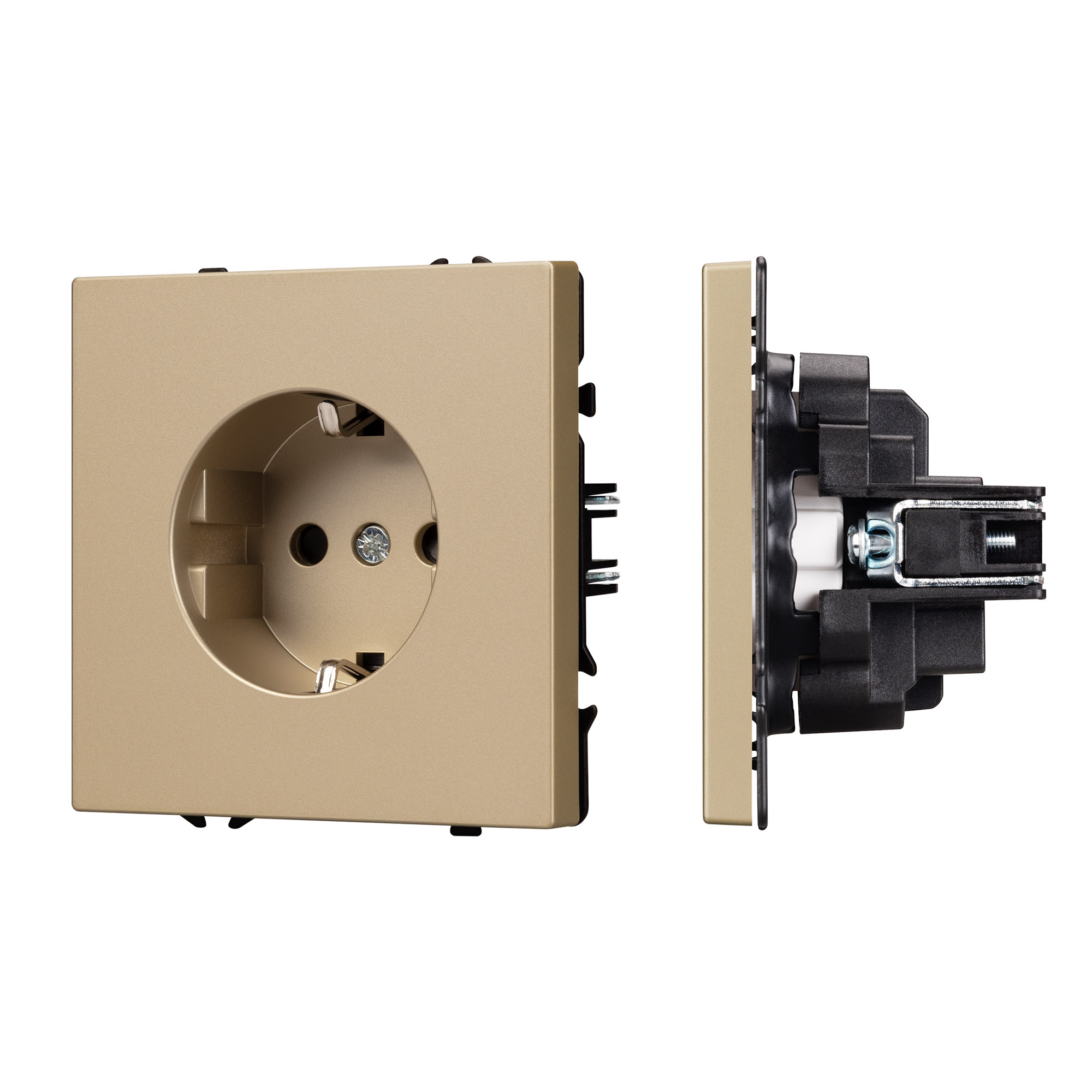 ARL NOBE Розетка зк со шторками софт-тач золотой песок SCT-MEU-SFPL-GD (250V, 16A) (Arlight)