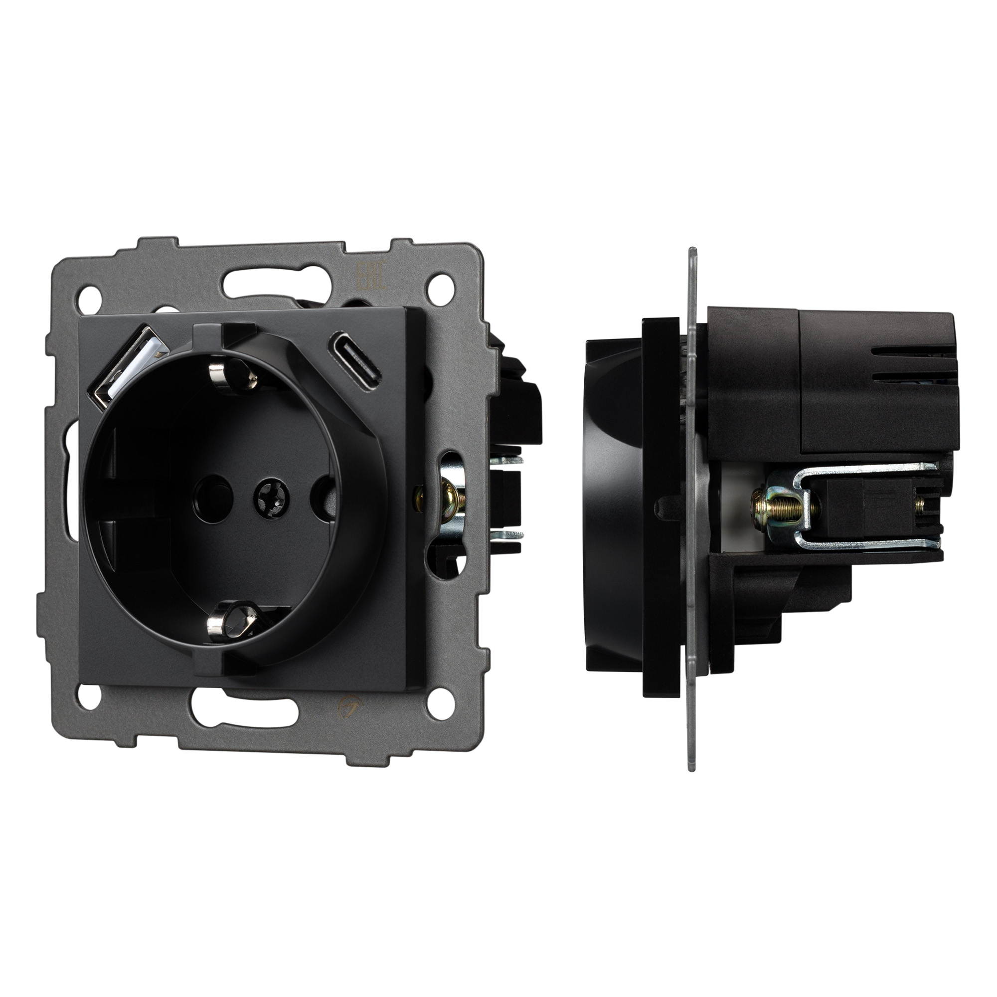 Механизм розетки с USB зарядкой SCT-MUAC-PL-BK-V (250V, 16A) (Arlight)