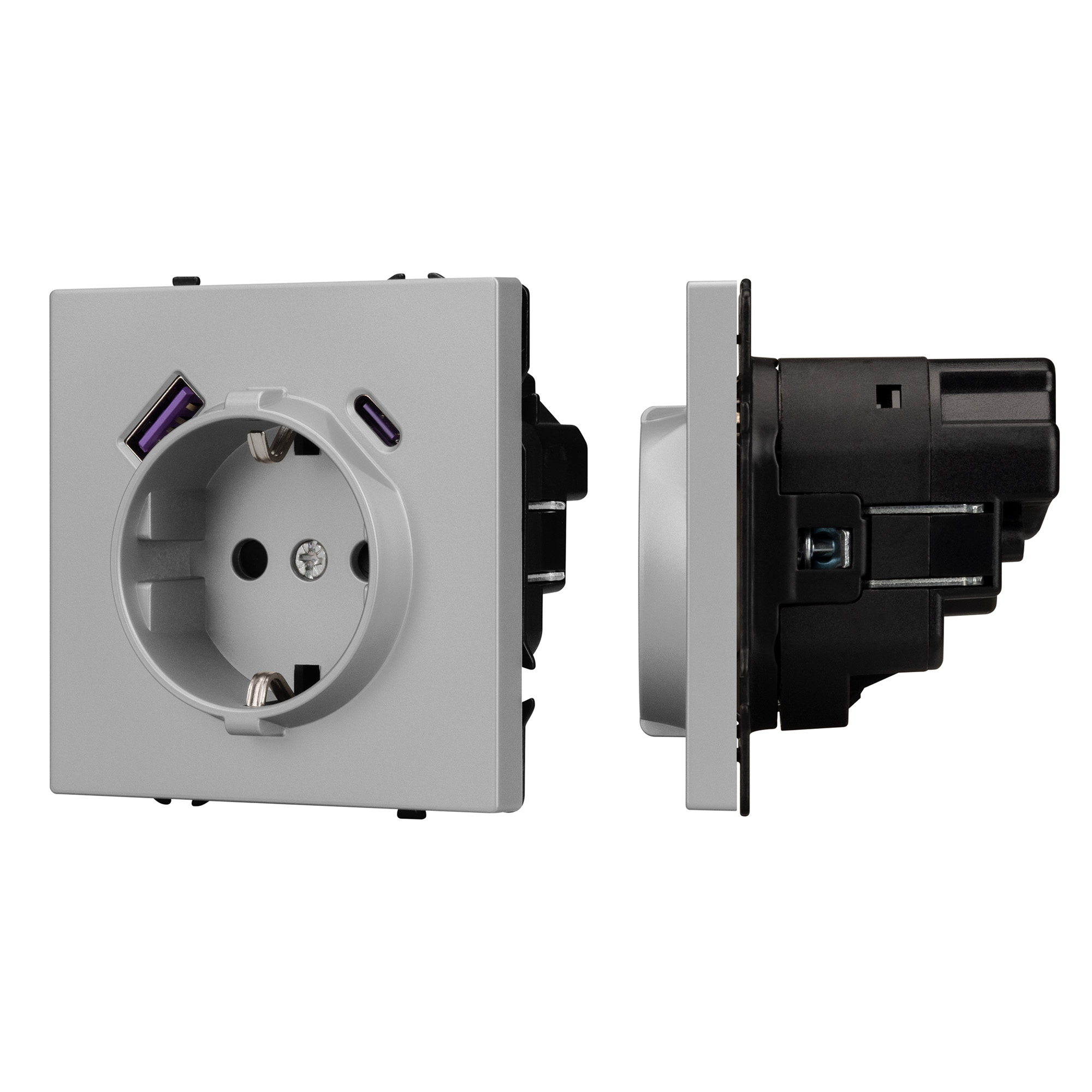ARL NOBE Розетка зк со шторками с USB тип А+С софт-тач никель SCT-MUAC-SFPL-IS (250V, 16A) (Arlight)