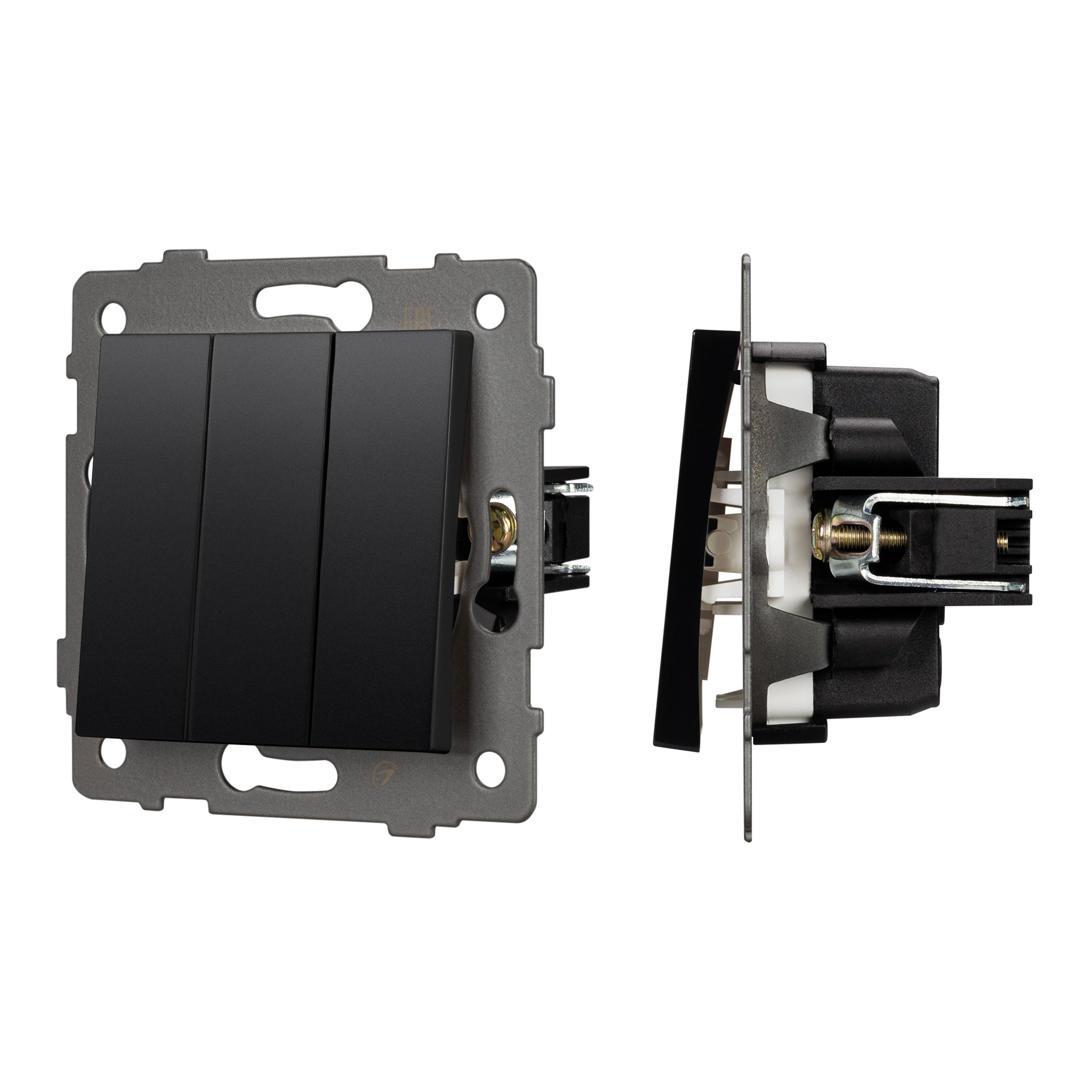 Механизм выключателя трехклавишный непроходной SWT-MK03-PL-BK-V (250V, 10A) (Arlight)