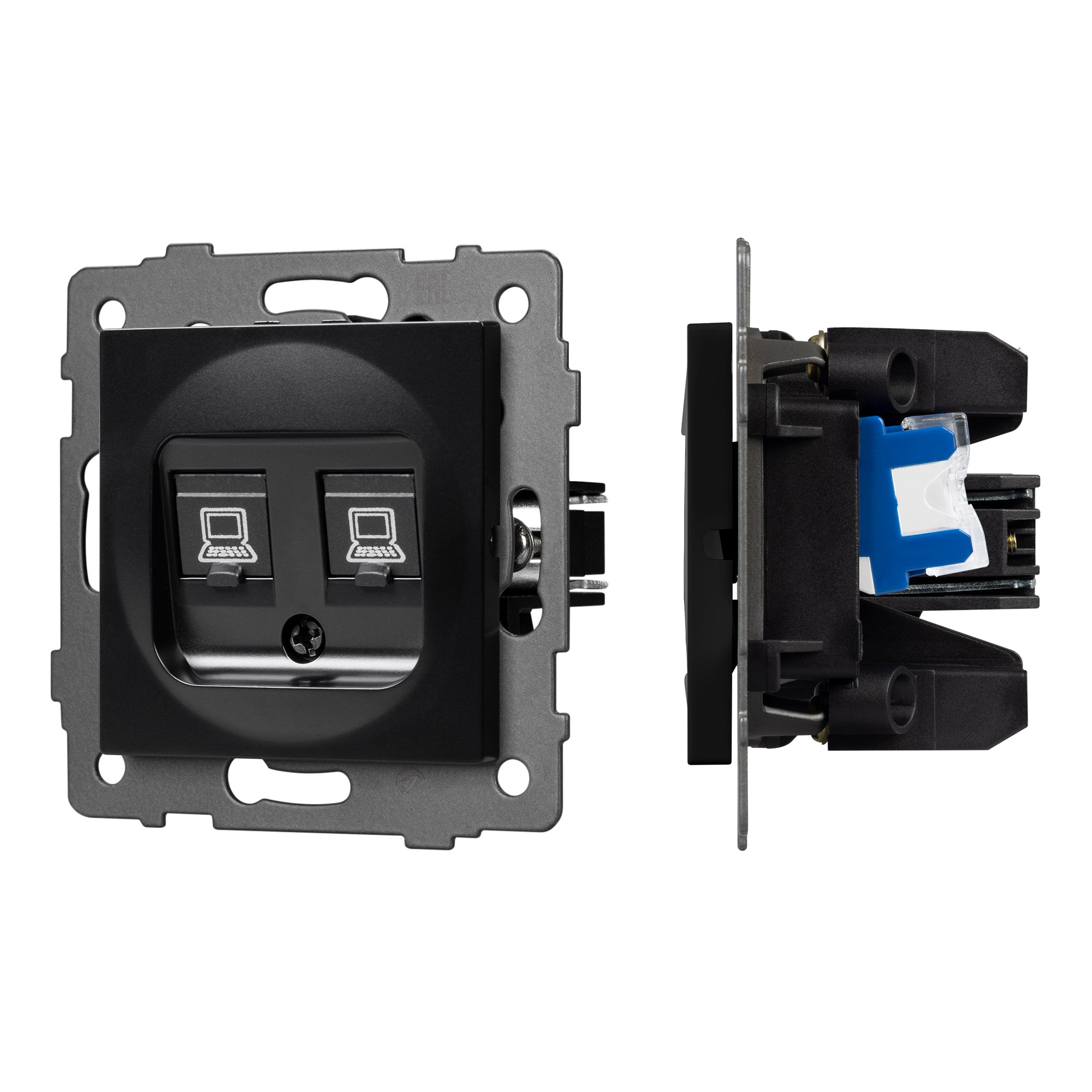 Механизм компьютерной розетки двойной SCT-MPC2-PL-BK-V (RJ-45, CAT6) (Arlight)