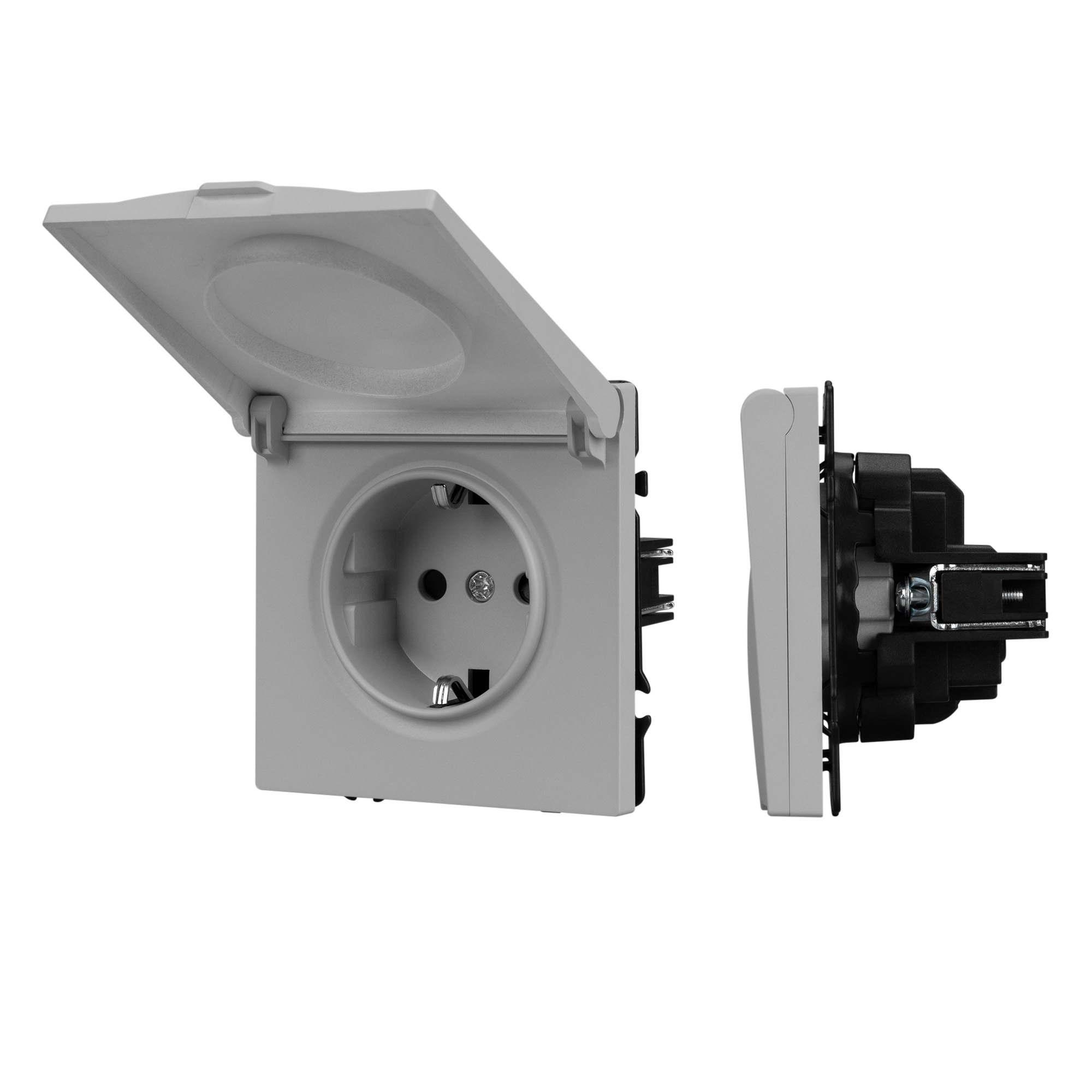 ARL NOBE Розетка зк со шторками и крышкой софт-тач никель SCT-MCP-SFPL-IS (250V, 16A) (Arlight)