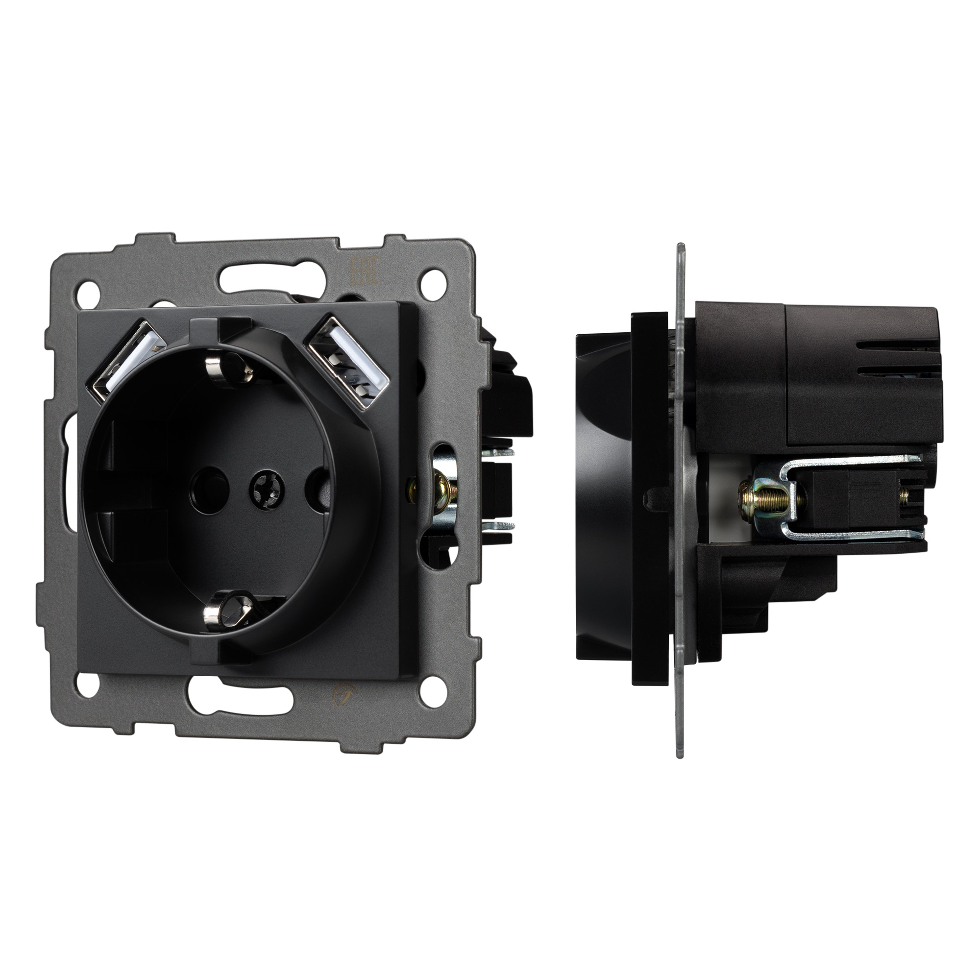 Механизм розетки с USB зарядкой SCT-MUAA-PL-BK-V (250V, 16A) (Arlight)