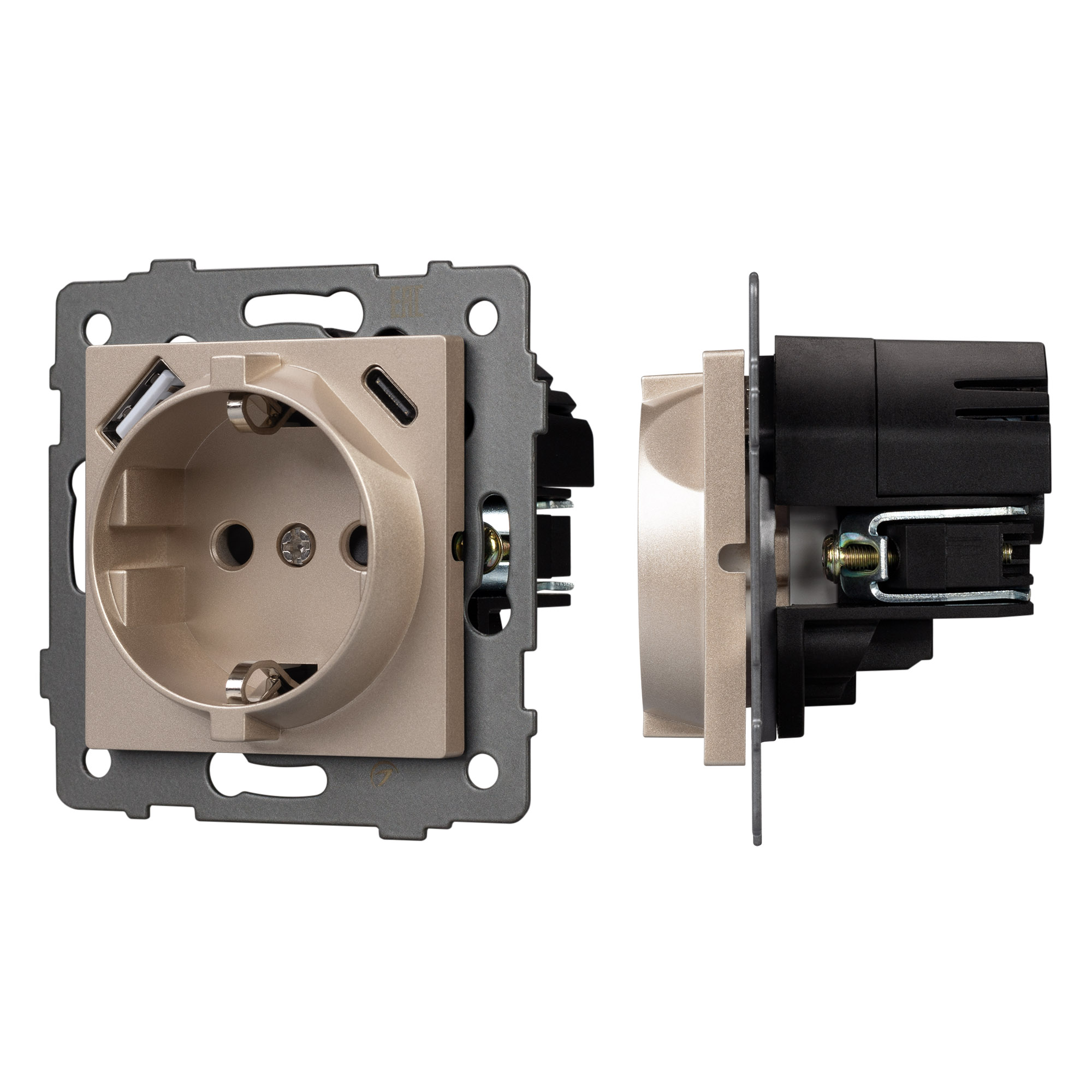 Механизм розетки с USB зарядкой SCT-MUAC-PL-GD-V (250V, 16A) (Arlight)