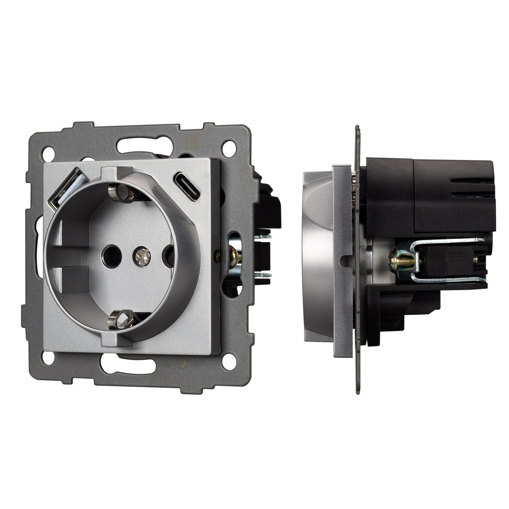 Механизм розетки с USB зарядкой SCT-MUAC-PL-GR-V (250V, 16A) (Arlight)
