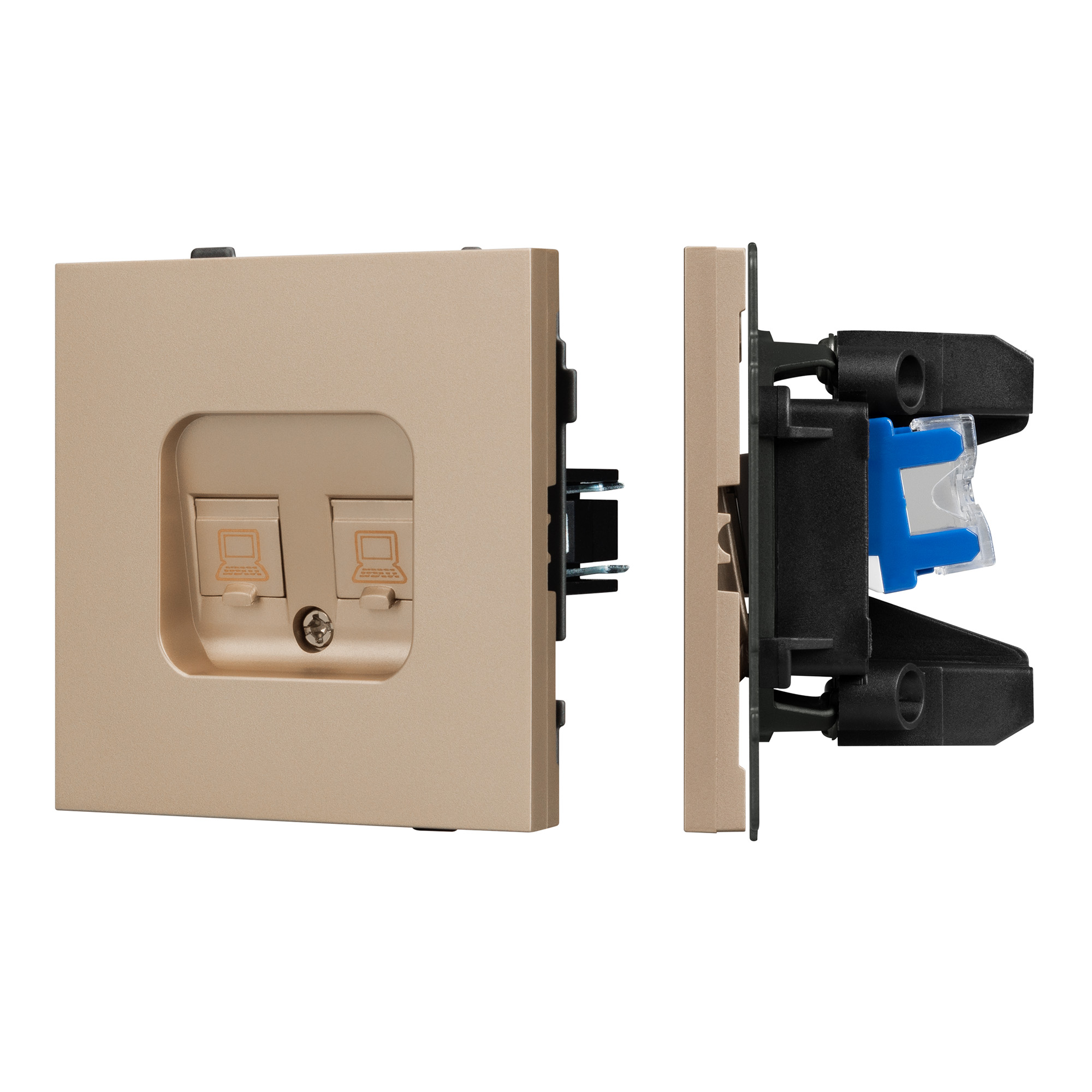 Механизм компьютерной розетки двойной SCT-TENDO-MPC2-PL-GD (RJ-45, CAT6) (Arlight, Песочный)