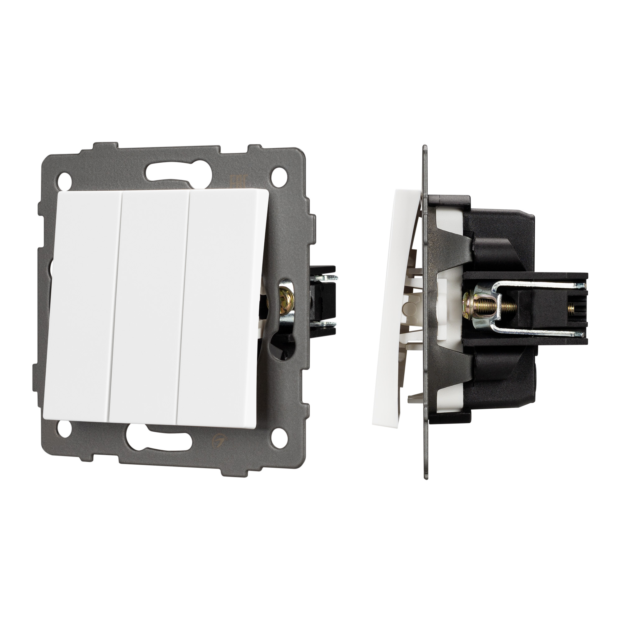 Механизм выключателя трехклавишный непроходной SWT-MK03-PL-WH-V (250V, 10A) (Arlight)