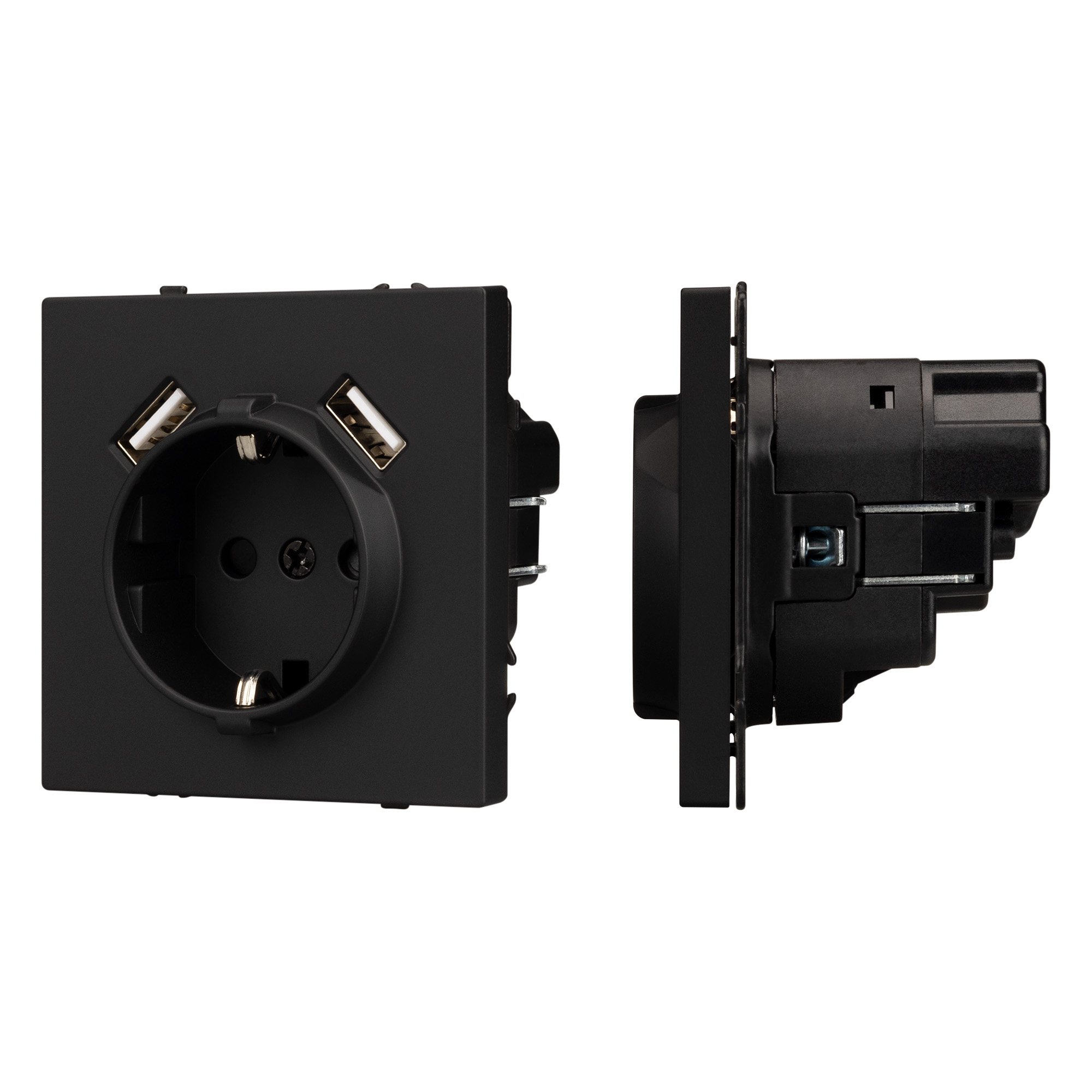 ARL NOBE Розетка зк со шторками с USB тип А+А софт-тач черный оникс SCT-MUAA-SFPL-BK (250V, 16A) (Arlight)